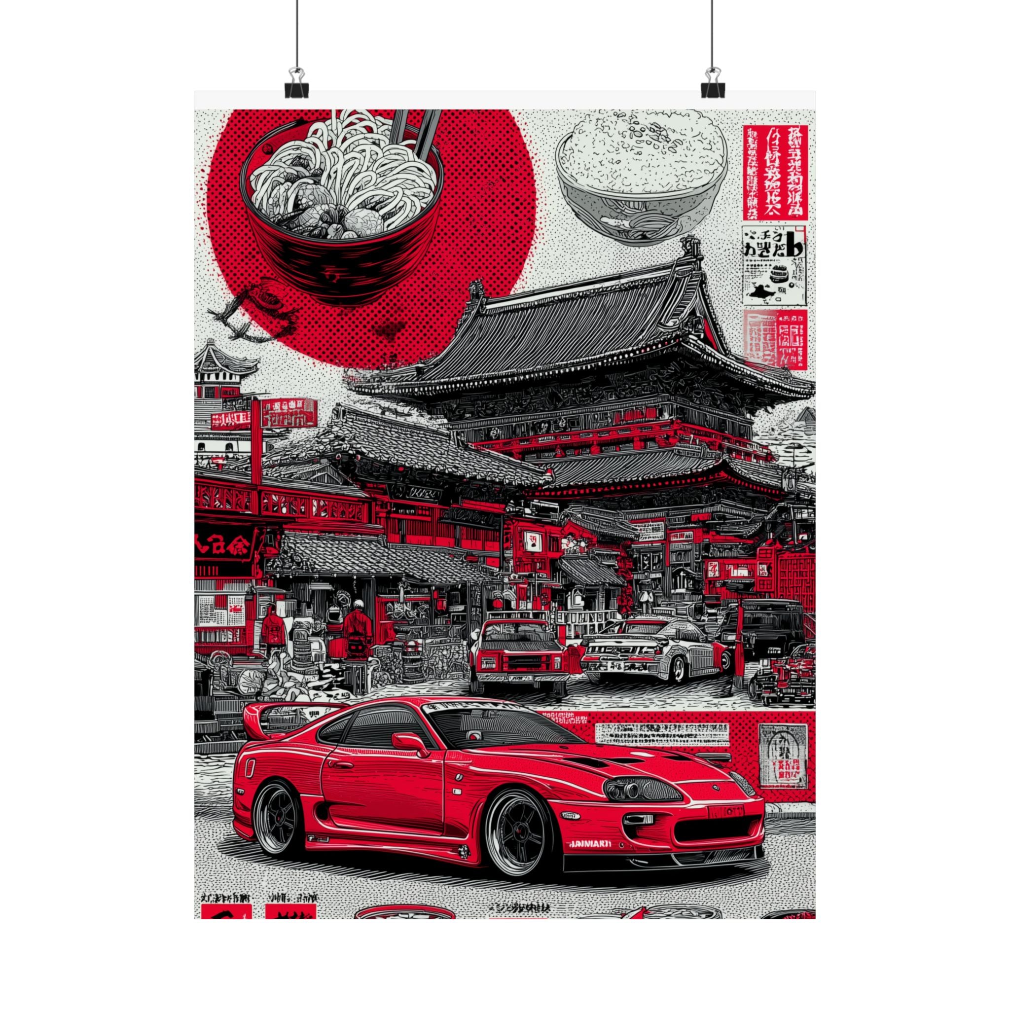 Vintage Japanese Art Poster, Retro Car Wall Art, Anime Room Decor, Japanese Culinary Culture Print, Gifts for Car Lovers