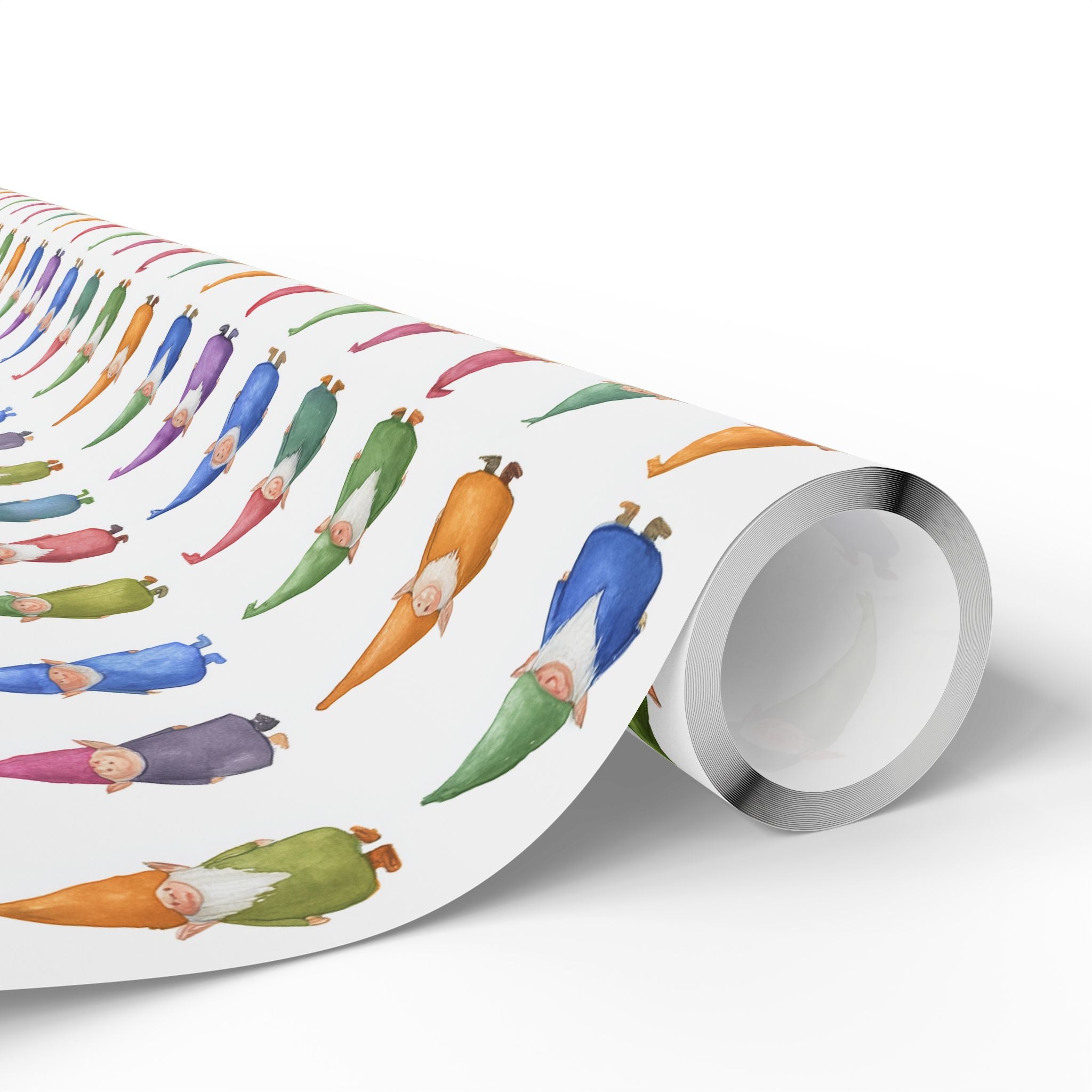 Gnome Pattern Wrapping Paper Roll – Colorful Scandinavian Gnomes Holiday Gift Wrap