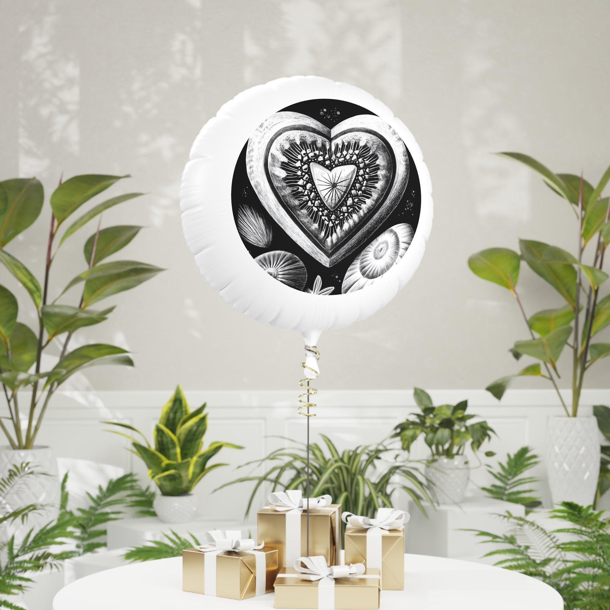 Mylar Heart Balloon — Black & White Vintage Heart Foil Helium Balloon