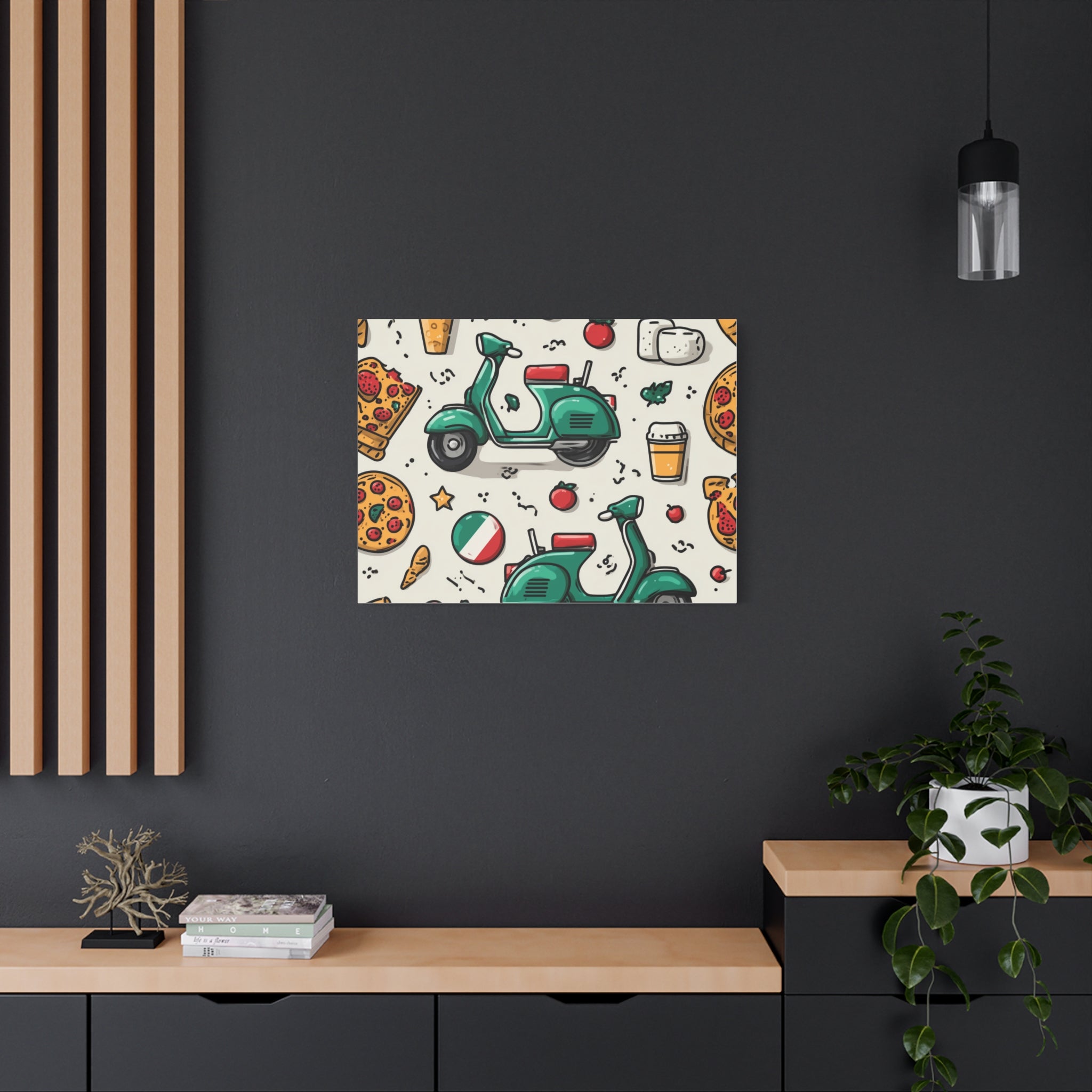 Vibrant Travel Nostalgia Canvas Art, Scooter Decor, Foodie Wall Art, Fun Home Decor, Gift for Adventurers, Kitchen Wall Hanging