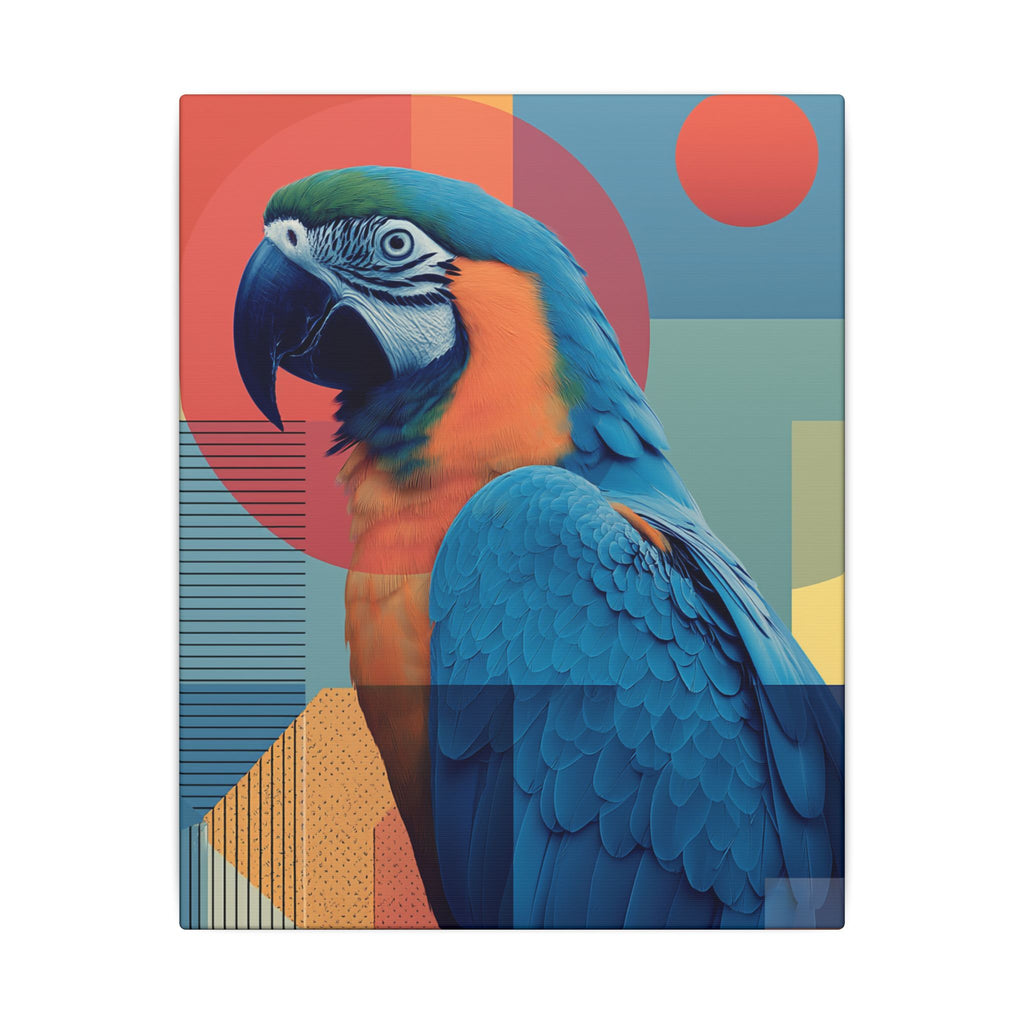 Macaw Mosaic: Mid-Century Modern Bird Portrait, Geometric Abstract Design   |    Custom Orders Available
