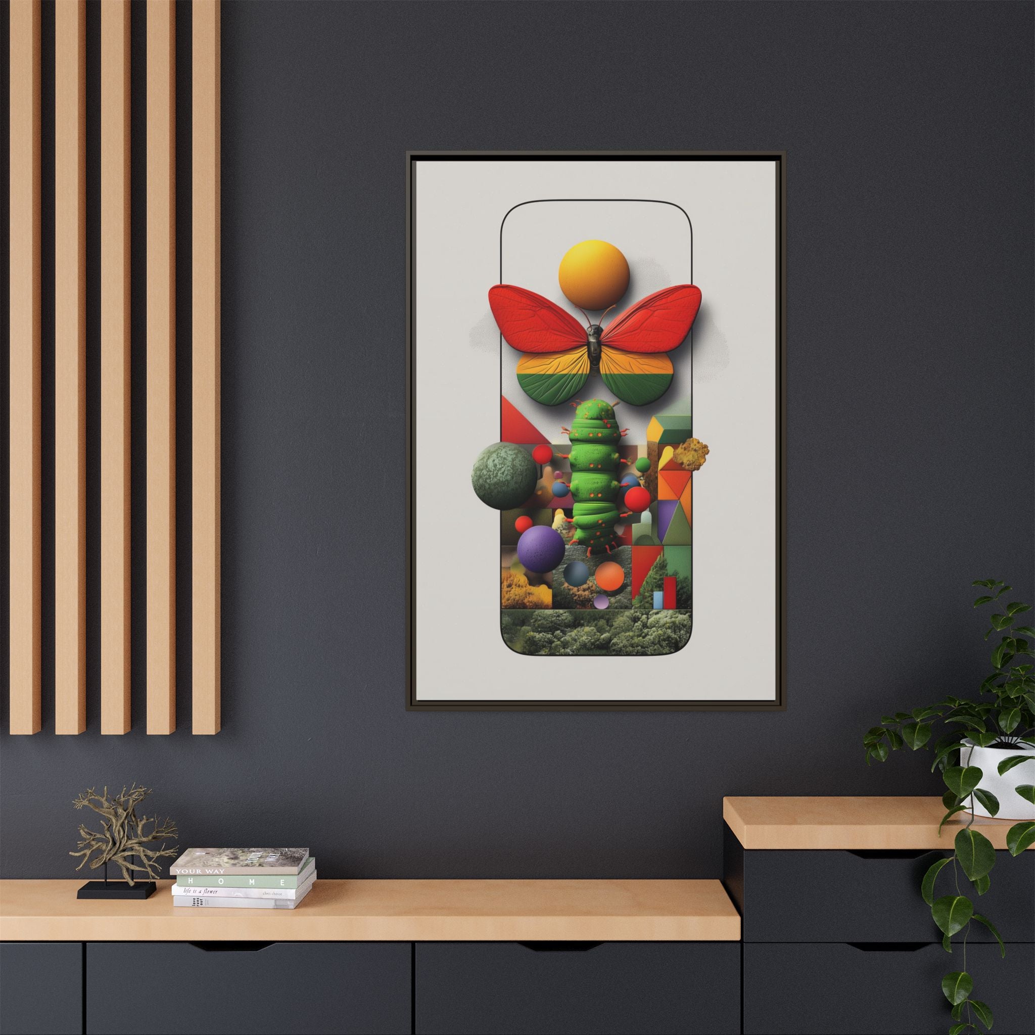 Metamorphosis Framed Print : Geometric Nature Transformation, Vibrant Butterfly Composition   |  Personalized & Custom Orders Available