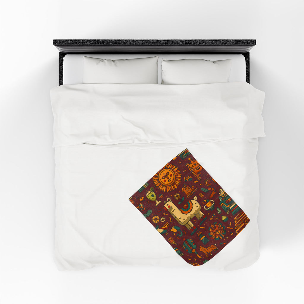 Andean Dreamscape Quilt Doona Duvet Cover : Folkloric Llama Journey, Peruvian Geometric Folk Art   |   Custom Orders Accepted