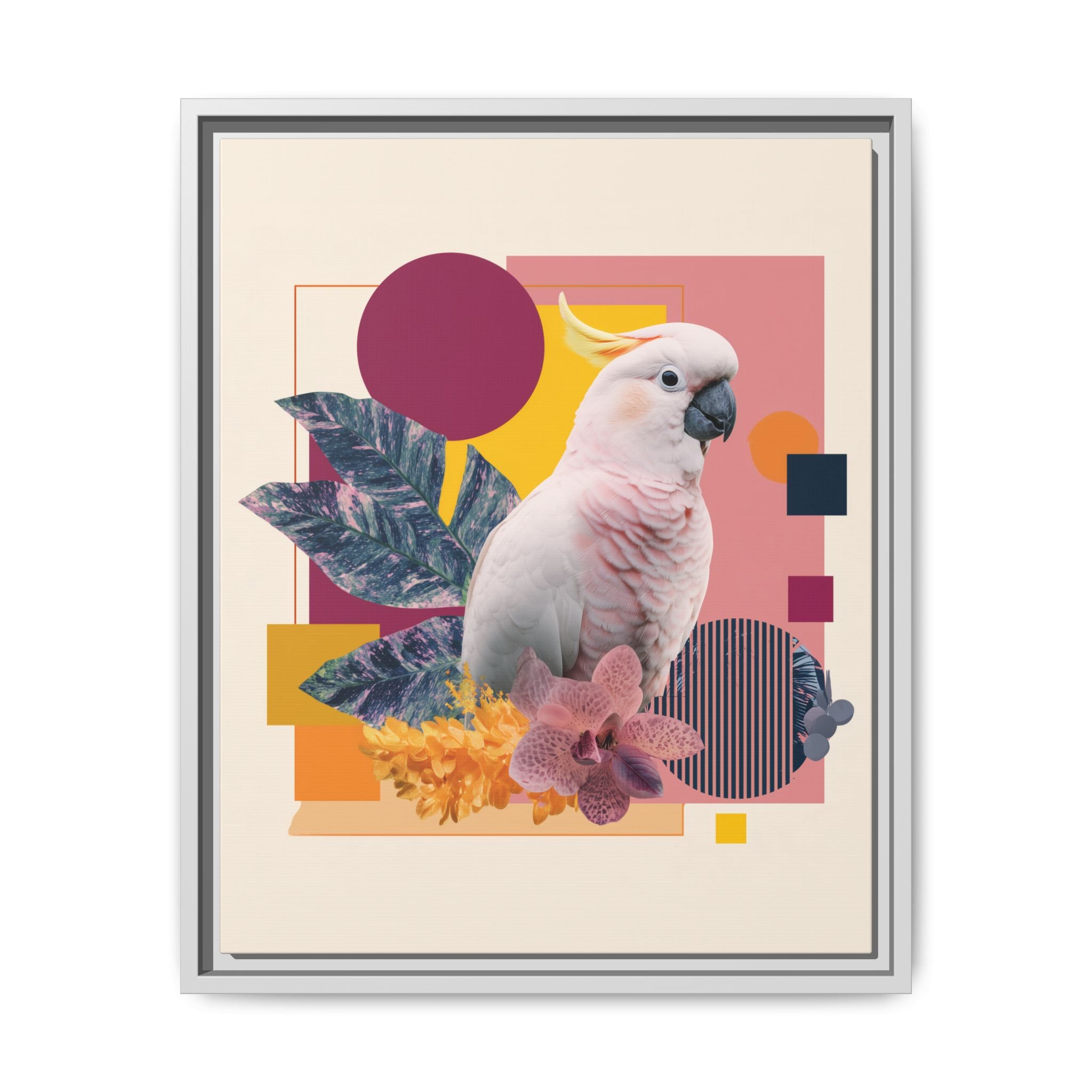 Cockatoo Geometric Framed Print : Tropical Digital Collage, Modern Abstract Design   |  Personalized & Custom Orders Available