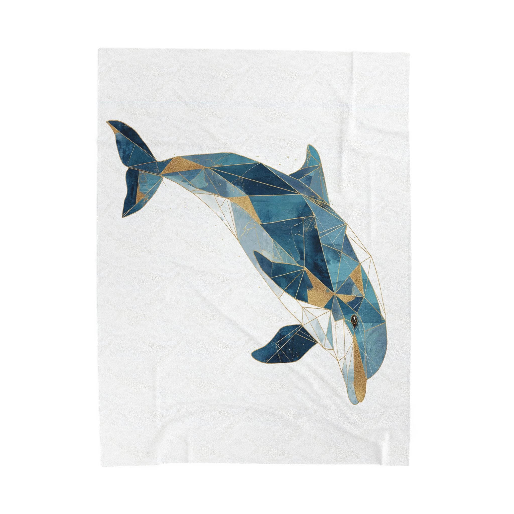Geometric Dolphin Bedding , Modern Mosaic Art, Blue and Gold Fragmentation   |  Personalized & Custom Orders Available