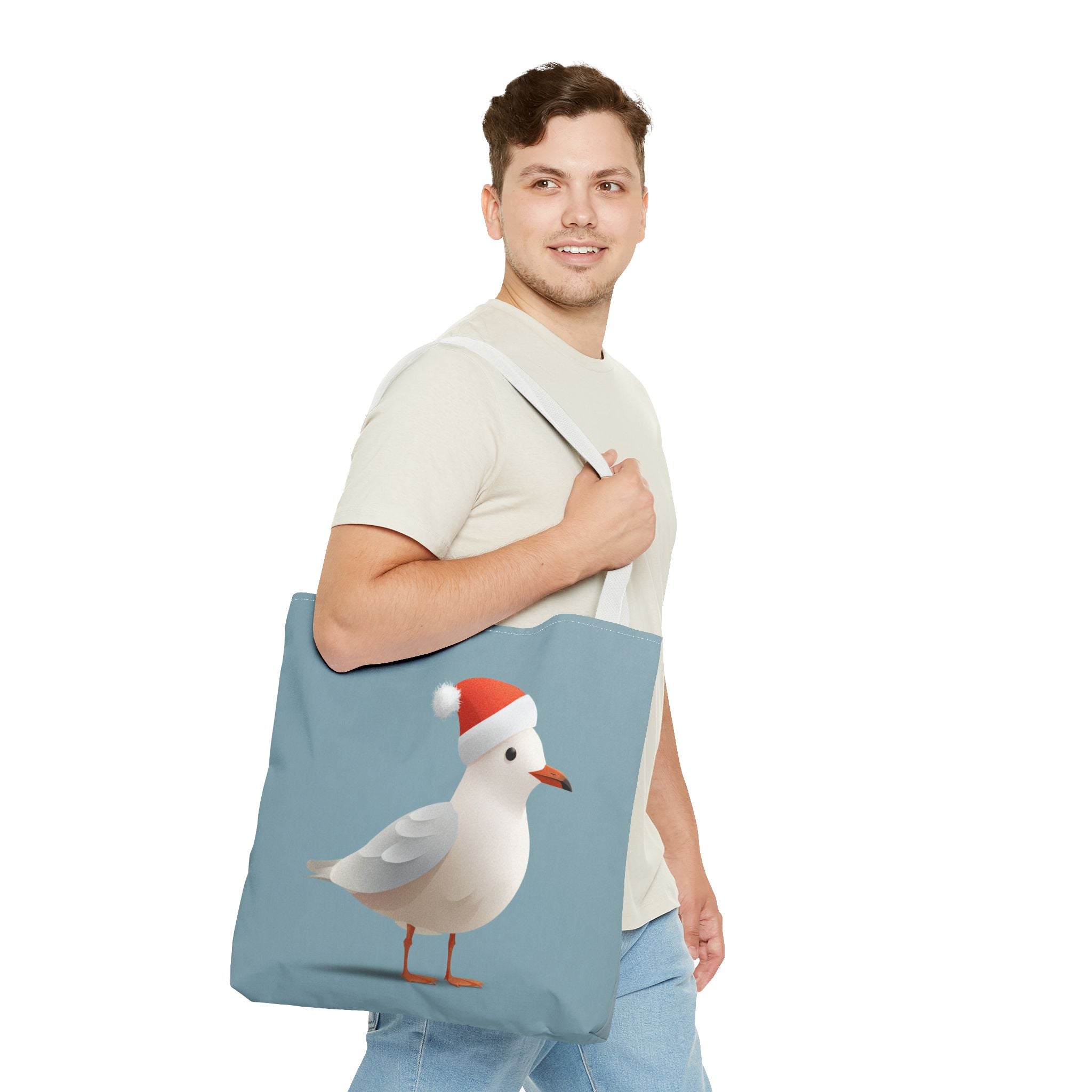 Christmas Seagull Tote Bag, Holiday Shopping Bag, Eco-Friendly Gift Bag, Cute Coastal Accessories, Winter Tote for Bird Lovers