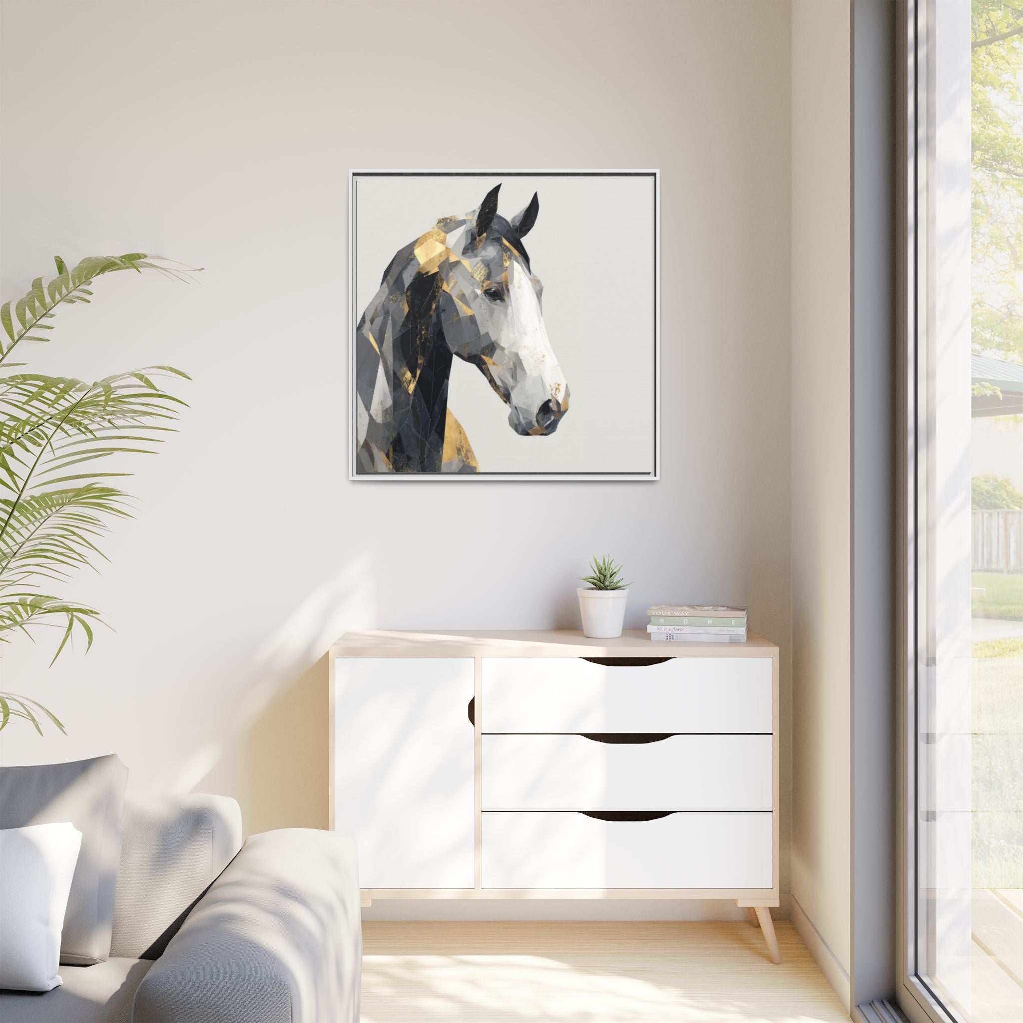 Geometric Stallion: Cubist Equine Art, Modern Metallic Polygonal Design   |  Personalized & Custom Orders Available