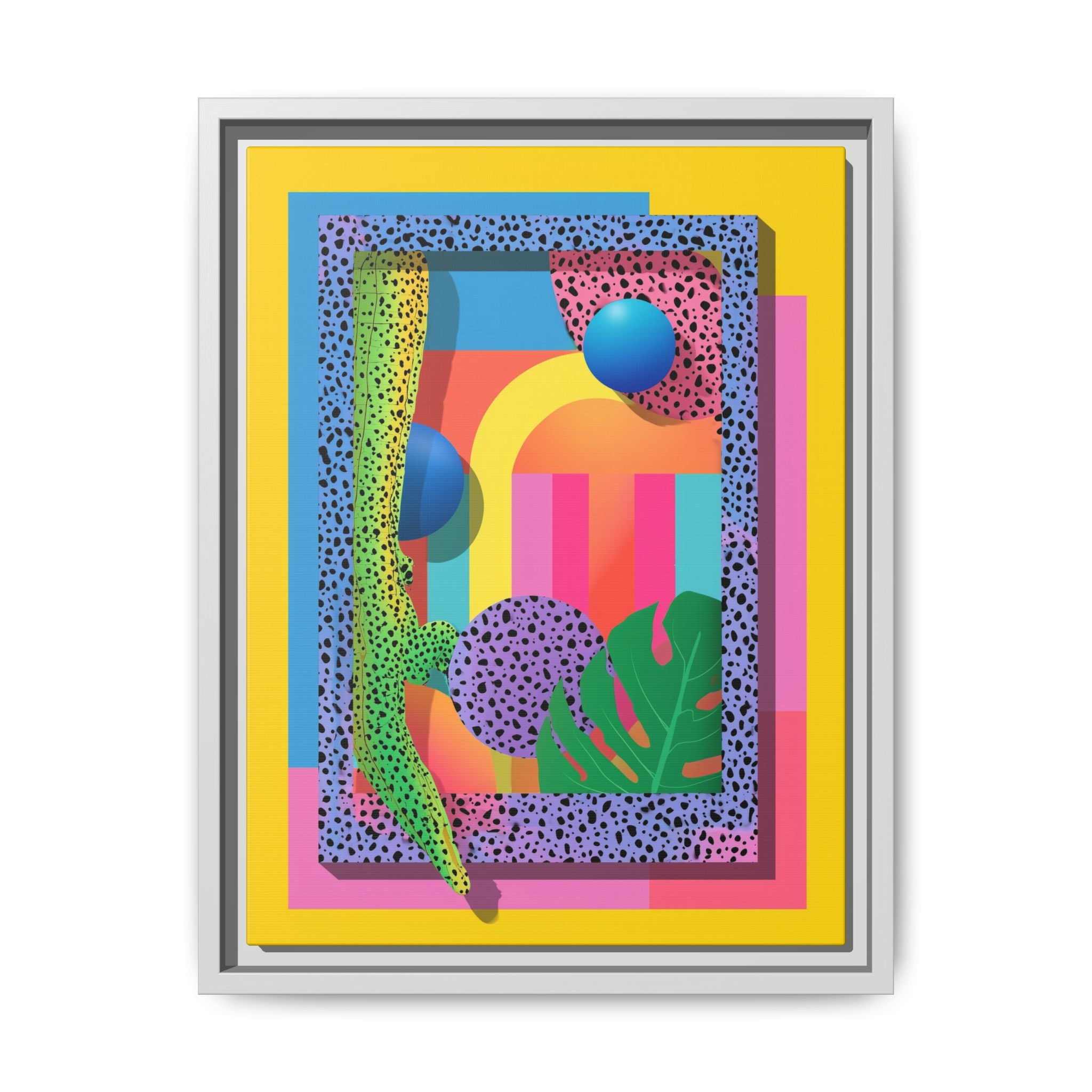 Geometric Rhythms: Abstract Layers of Color, Dimensional Shapes and Tropical Elements, Vibrant Modern Art Composition   |   Custom Orders