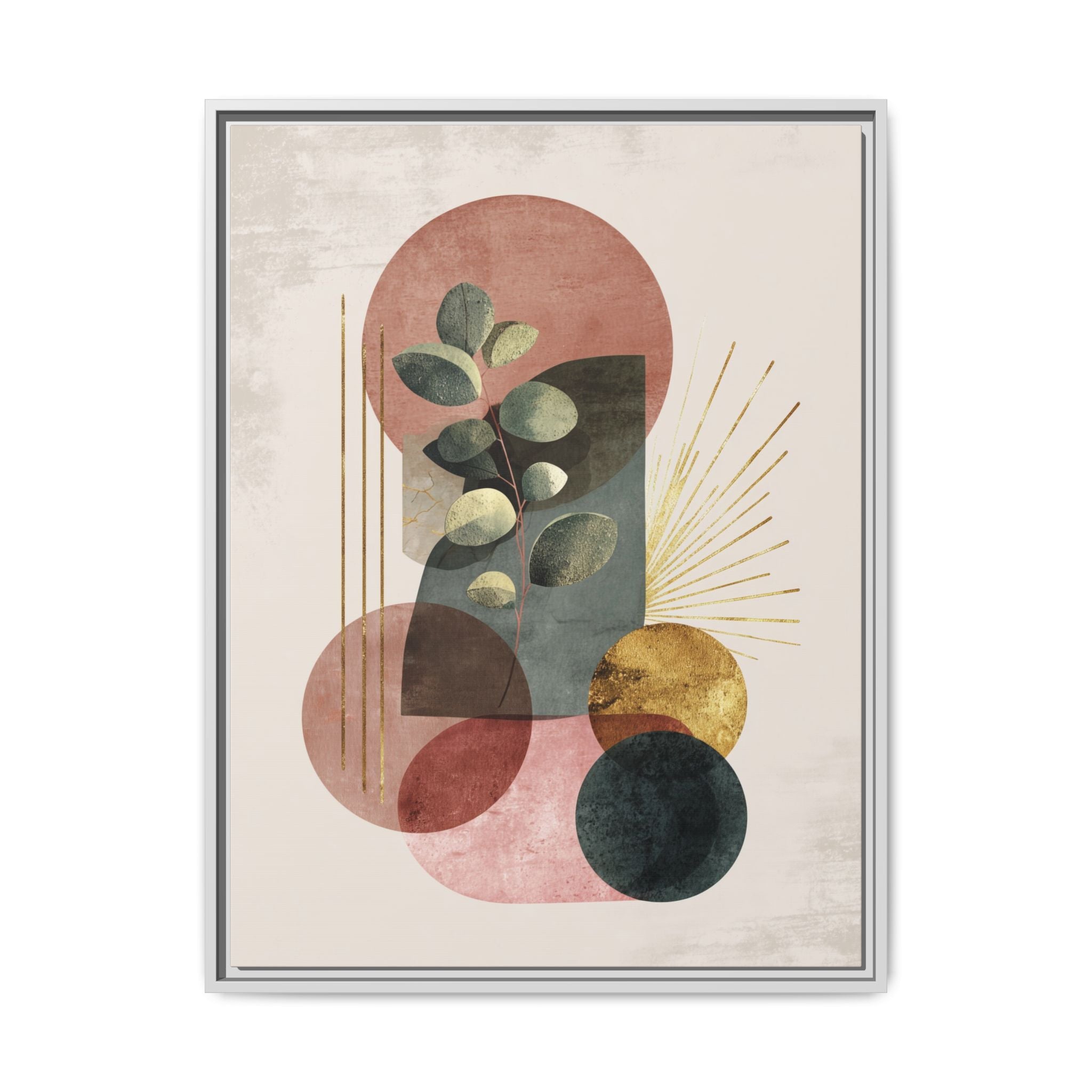 Botanical Geometric Symphony: Eucalyptus Harmony, Metallic Intersections, Modern Earth Tones   |   Custom Orders Accepted