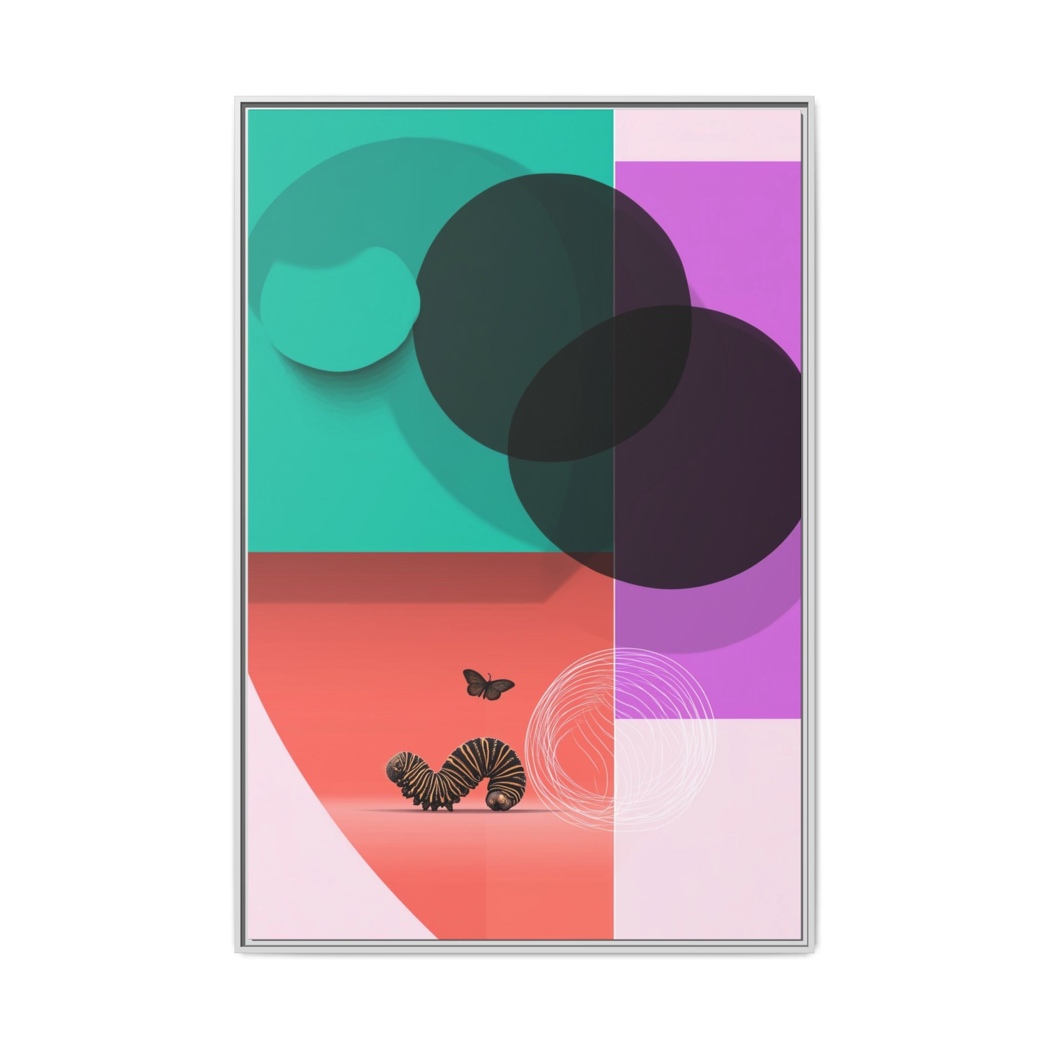 Striped Caterpillar and Butterfly Framed Print , Mid-Century Modern Color Blocks   |  Personalized & Custom Orders Available