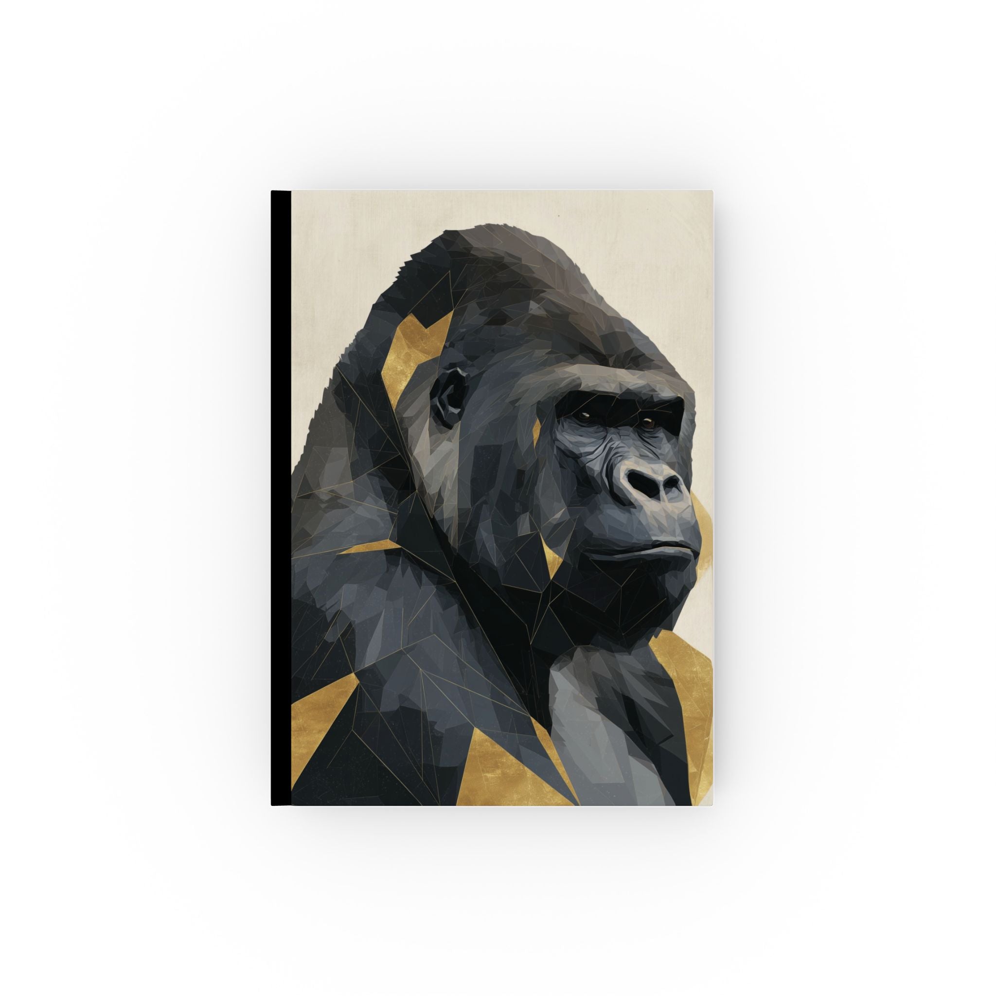 Personalized Ape Journal    |  Primal Geometry: Low-Poly Gorilla Portrait, Digital Art Fragmentation, Metallic Architectural Design