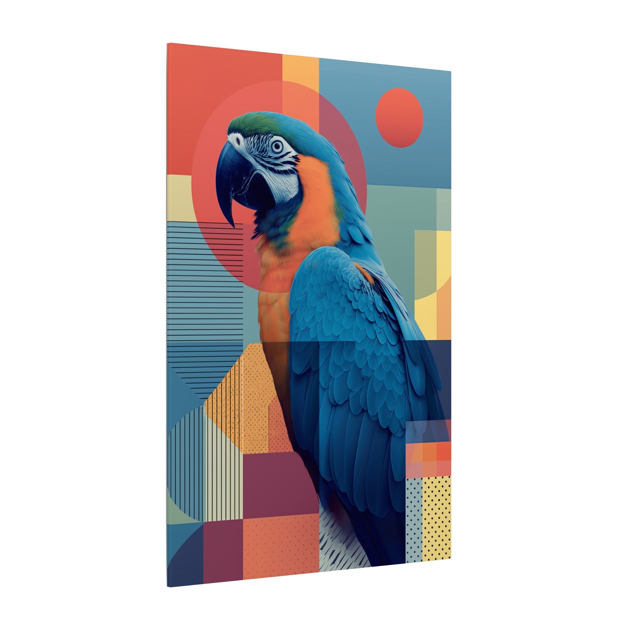 Macaw Mosaic: Mid-Century Modern Bird Portrait, Geometric Abstract Design   |    Custom Orders Available