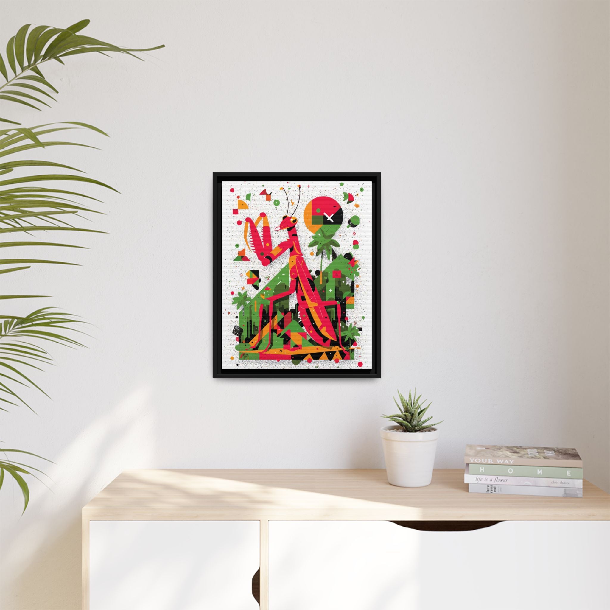 Praying Mantis Framed Print Geometric : Abstract Modernist Insect Art, Graphic Design Composition   |   Custom Orders Available