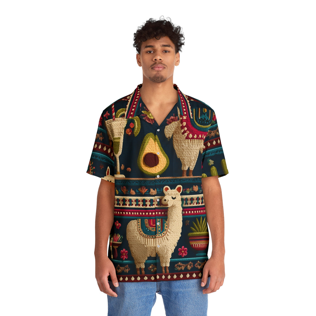 Llama Peruvian Fiesta Hawaiian Shirt - Tropical Avocado & Cactus AOP