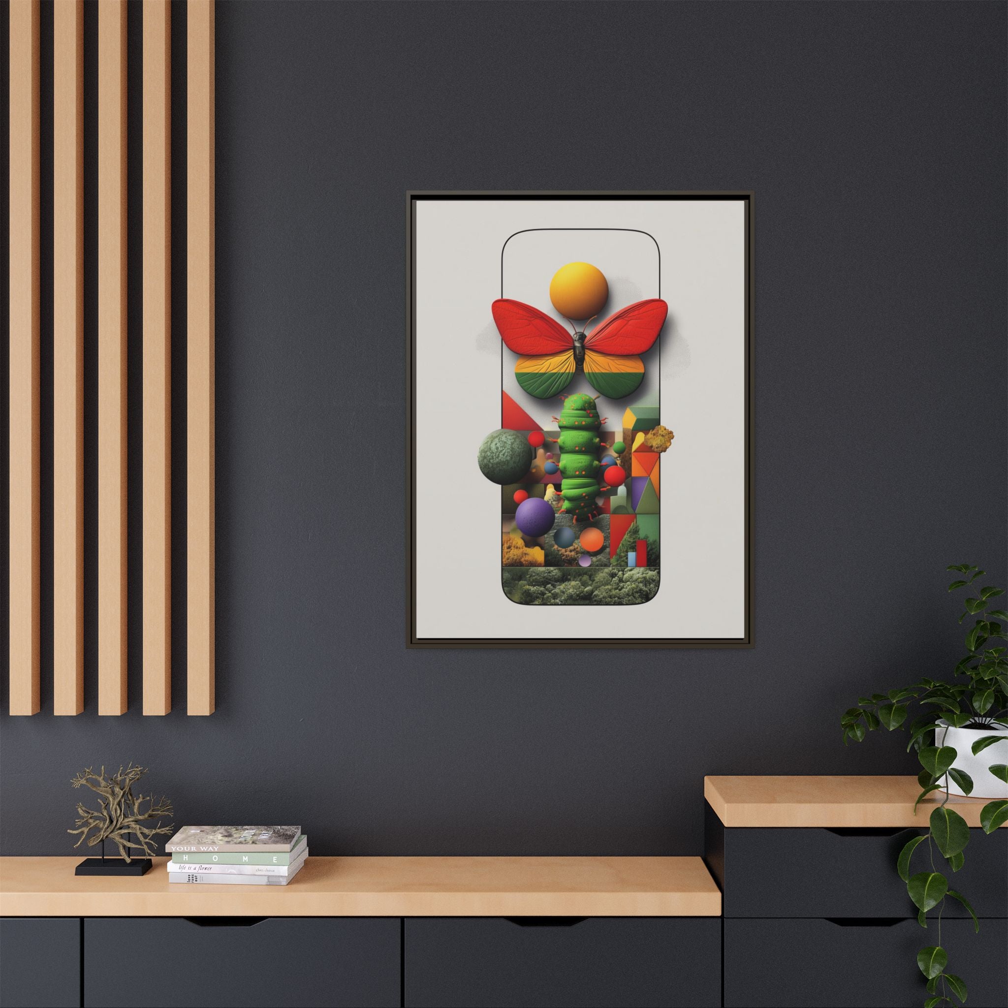 Metamorphosis Framed Print : Geometric Nature Transformation, Vibrant Butterfly Composition   |  Personalized & Custom Orders Available