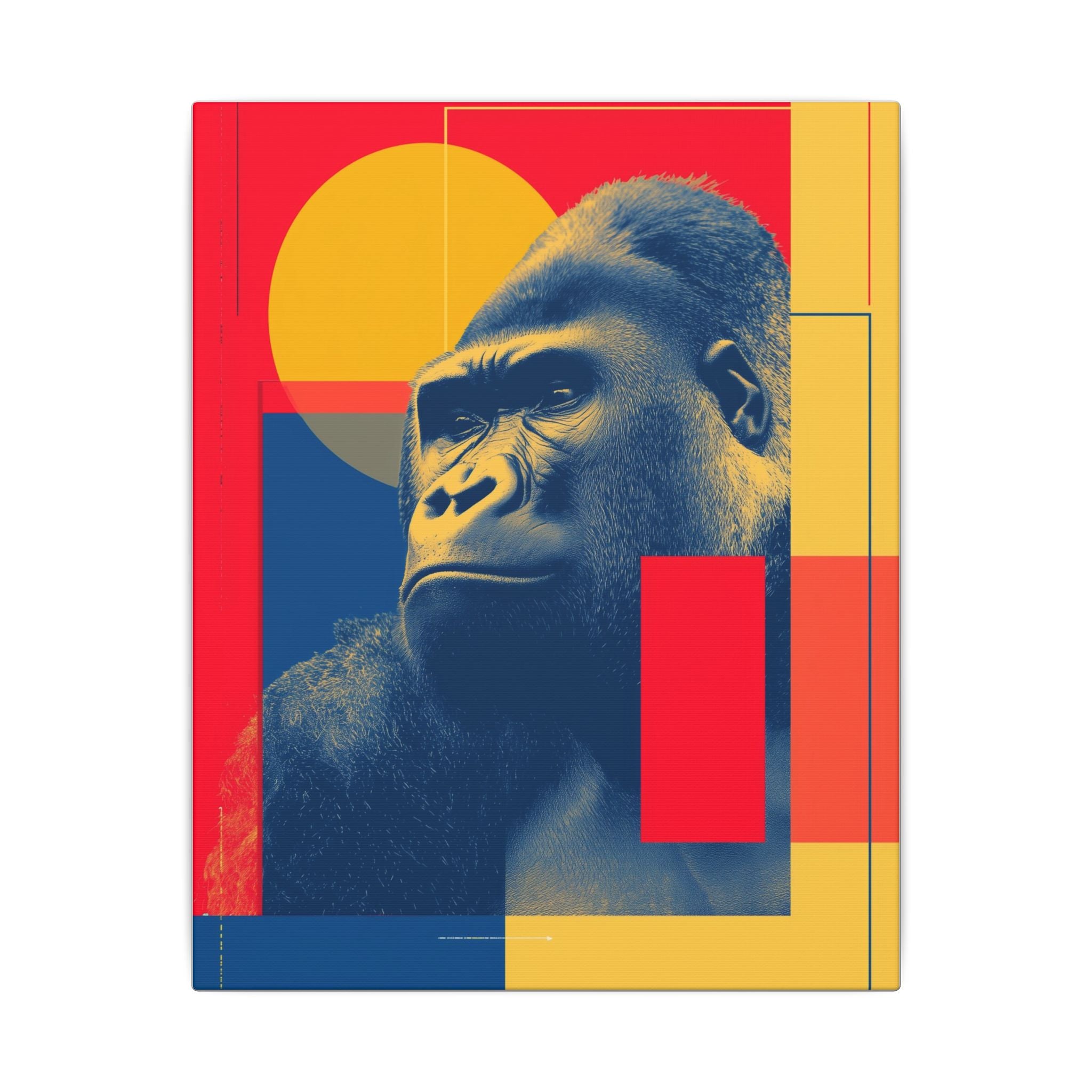 Regal Primate: Geometric Pop Art Portrait, Blue and Yellow Gorilla Graphic, Contemporary Wildlife Design   |  Personalized & Custom Orders