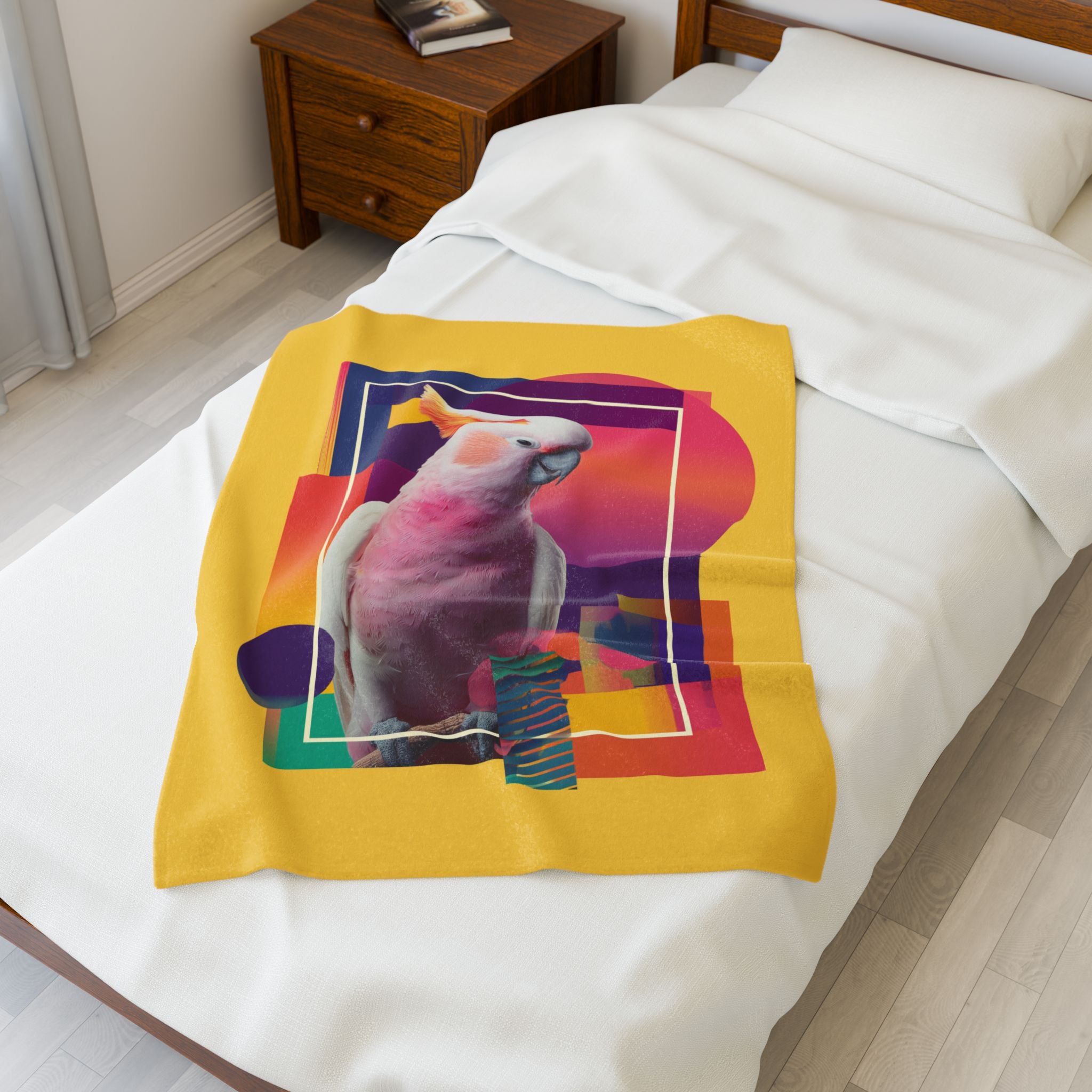 Radiant Cockatoo Quilt Cover, Doona Cover, Duvet : Geometric Pop Art Portrait, Vibrant Wildlife Design   |    Custom Orders Available