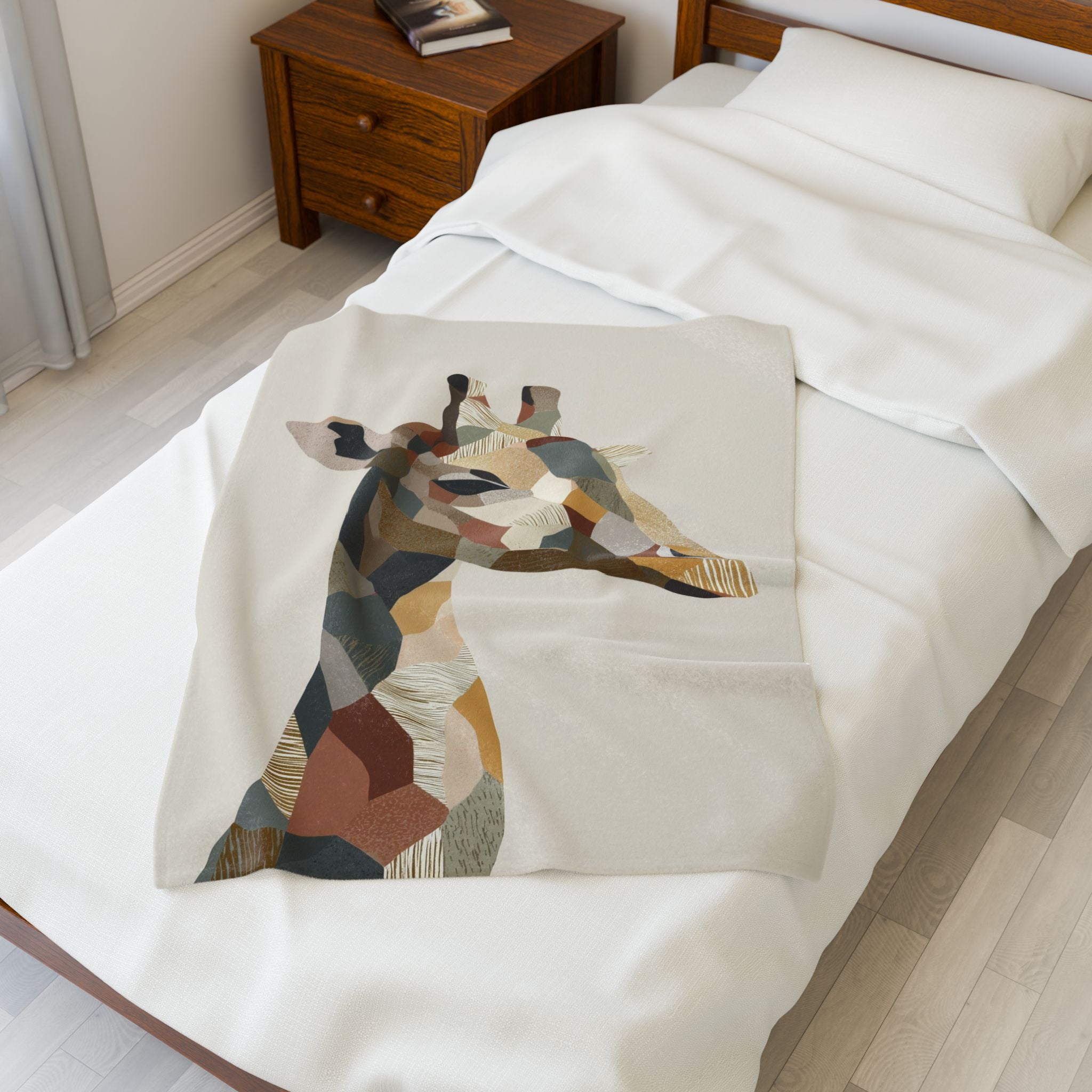 Velveteen Plush Blanket Geometric Abstract Pastel Earthen Toned Giraffe, Quilt Cover, Duvet, Doona, Home Decor, Bedroom Accessories, Gift