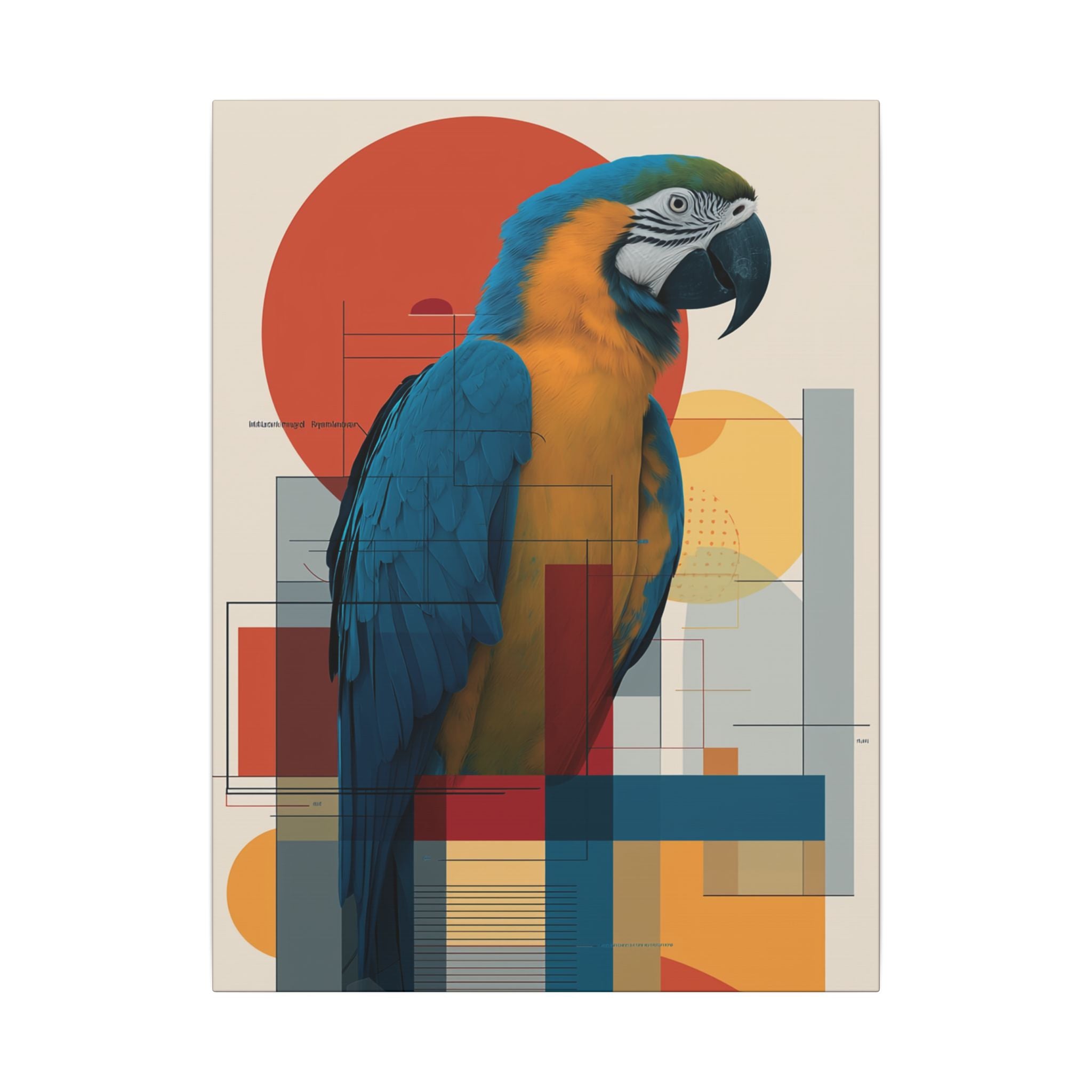 Chromatic Convergence: Macaw in Modernist Geometry, Abstract Avian Portrait   |    Custom Orders Available