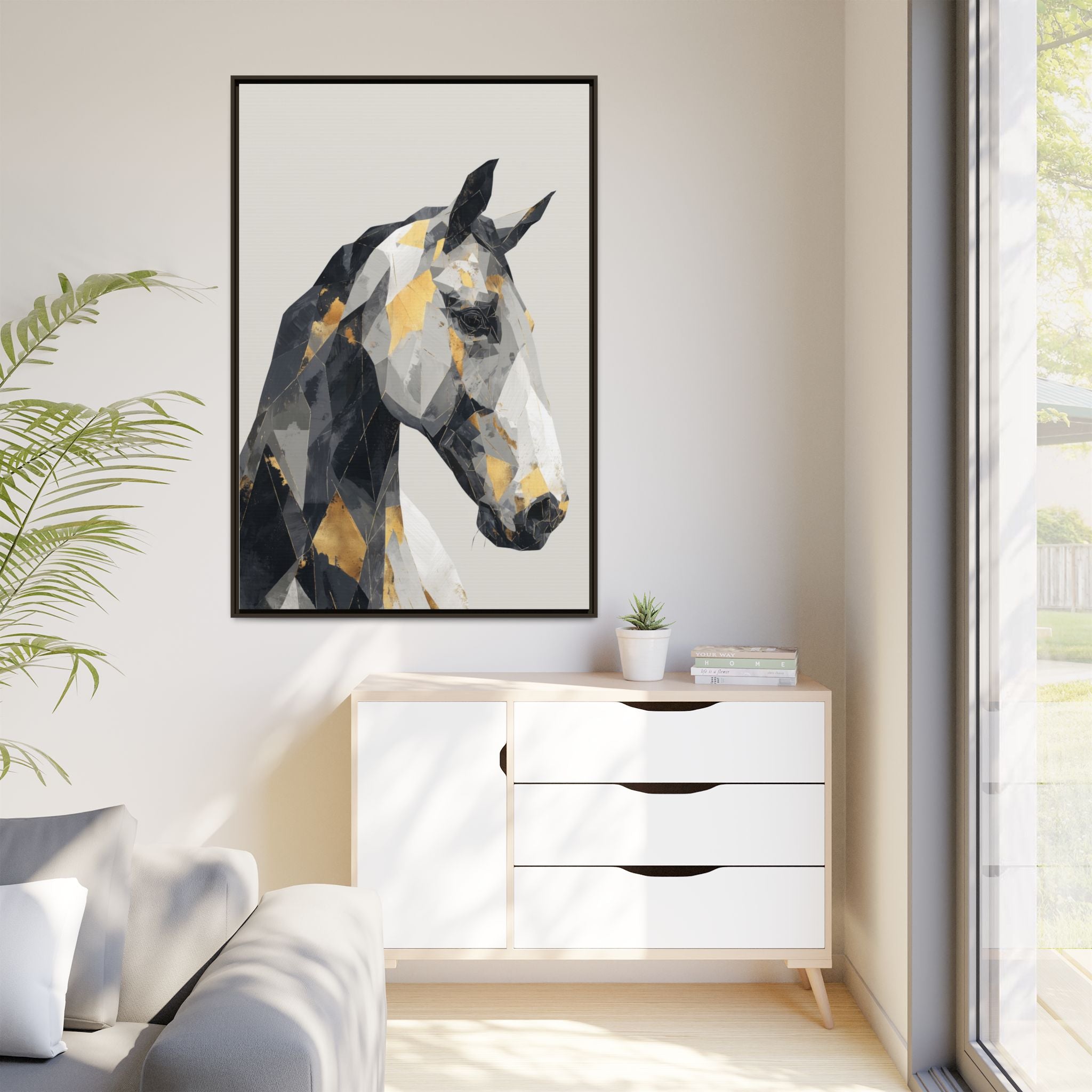 Equine Geometrica: Contemporary Cubist Horse, Metallic Abstract Portrait   |  Personalized & Custom Orders Available