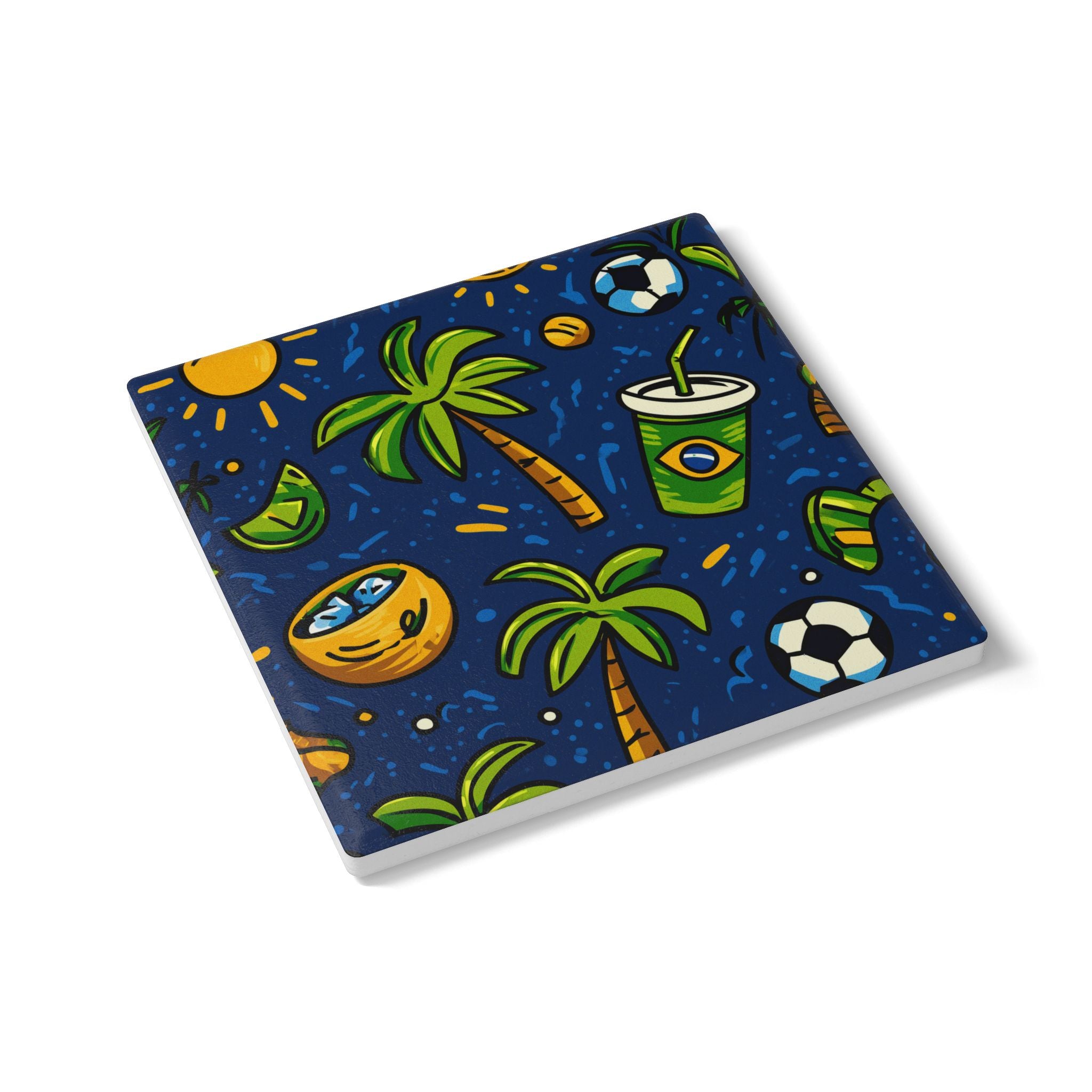 Vibrant Sunset Brazil Landscape Ceramic Coaster, Beach Decor, Gift for Home, BBQ Party Accessory, Soccer Fan Decor, Tropical Vibes