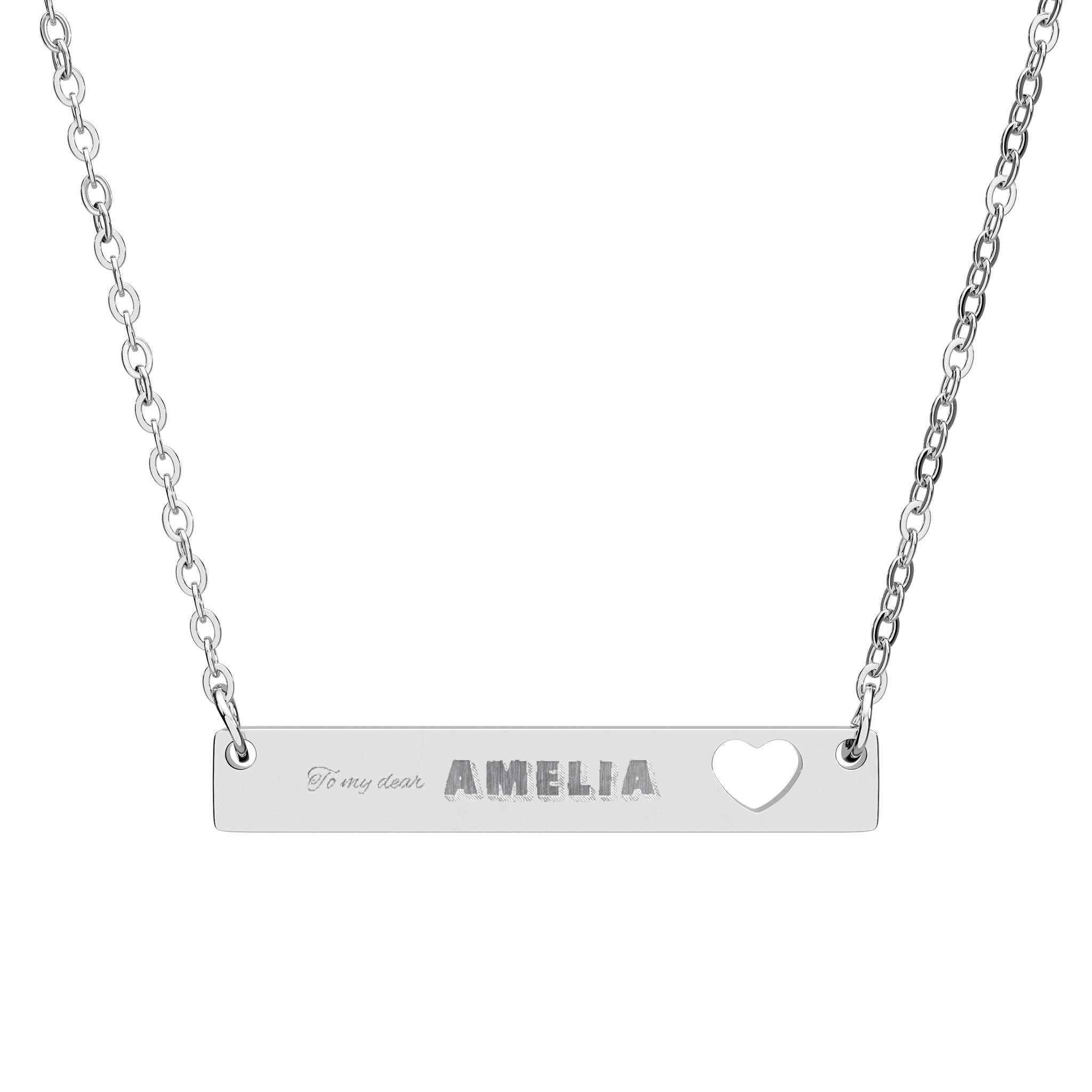 Personalized Cutout Heart Bar Necklace (Engraving)