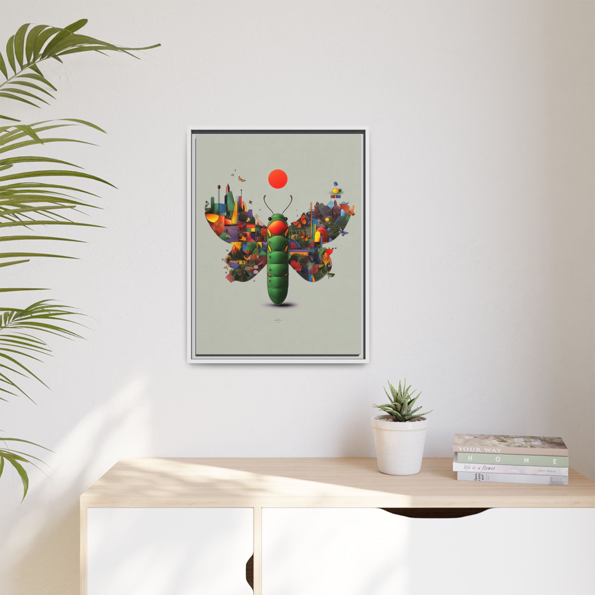Geometric Chrysalis Framed Print : Butterfly Transformation, Digital Abstract Landscape Metaphor   |  Personalized & Custom Orders