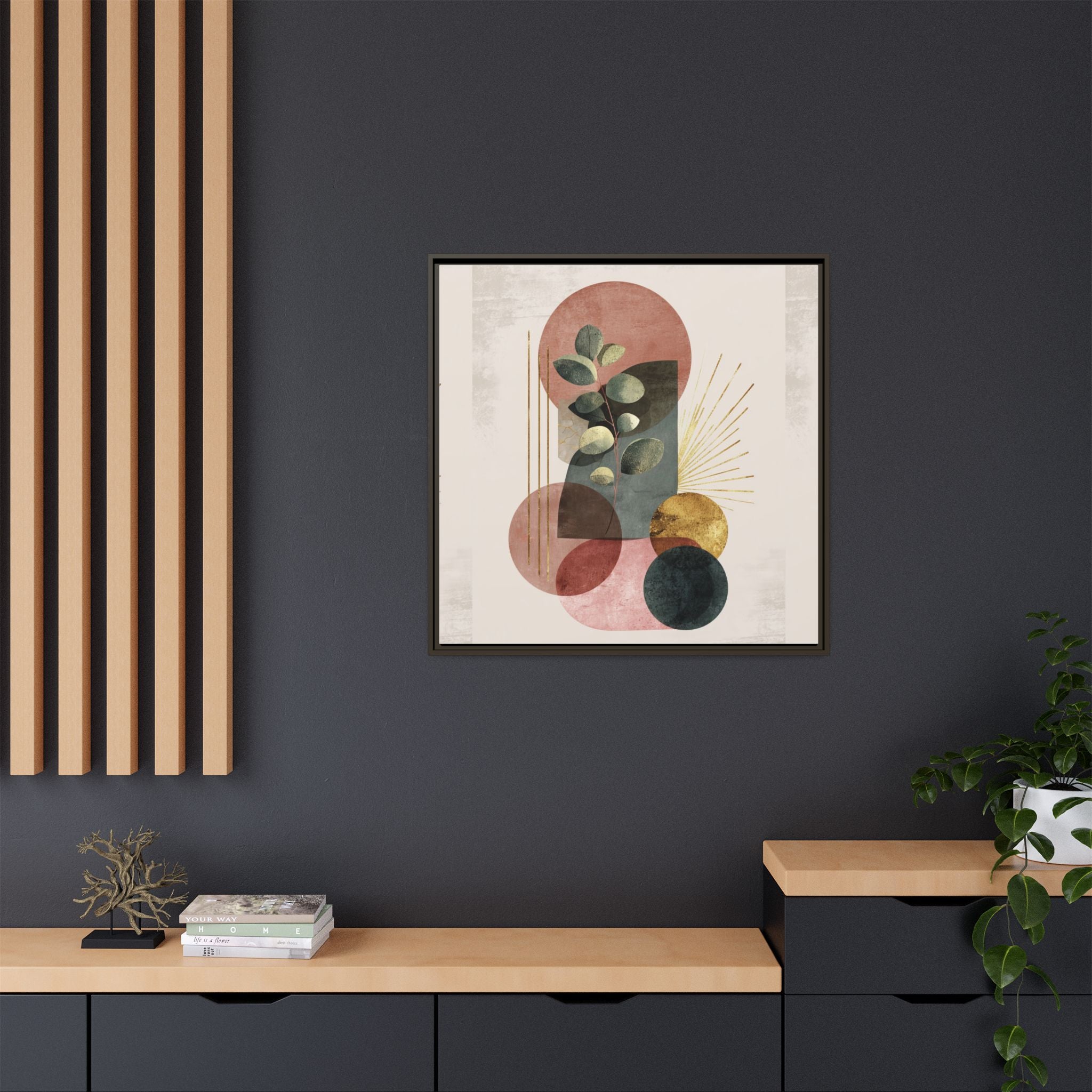 Botanical Geometric Symphony: Eucalyptus Harmony, Metallic Intersections, Modern Earth Tones   |   Custom Orders Accepted