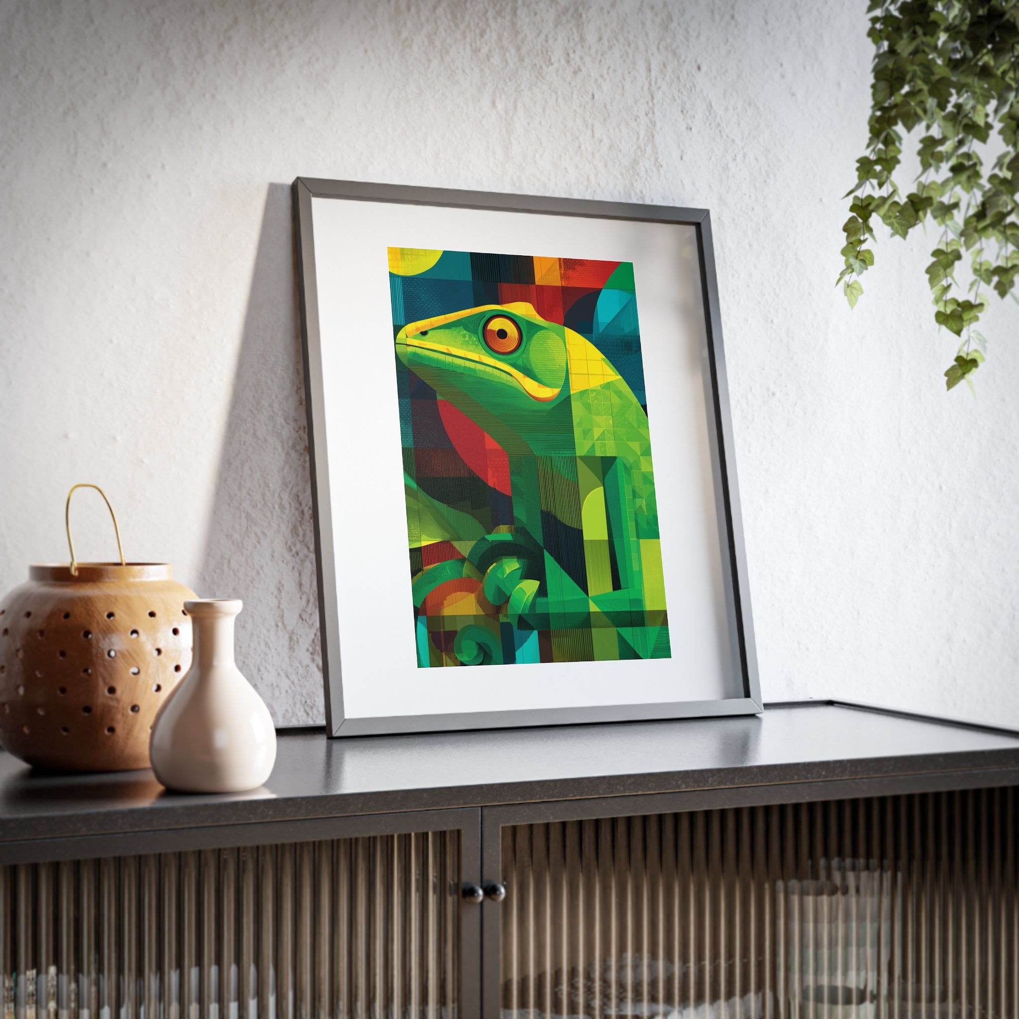 Vibrant Chameleon Lizard Art Framed Poster, Colorful Wall Decor, Nature-Inspired Home Decor, Unique Gift for Animal Lovers, Modern Art Print