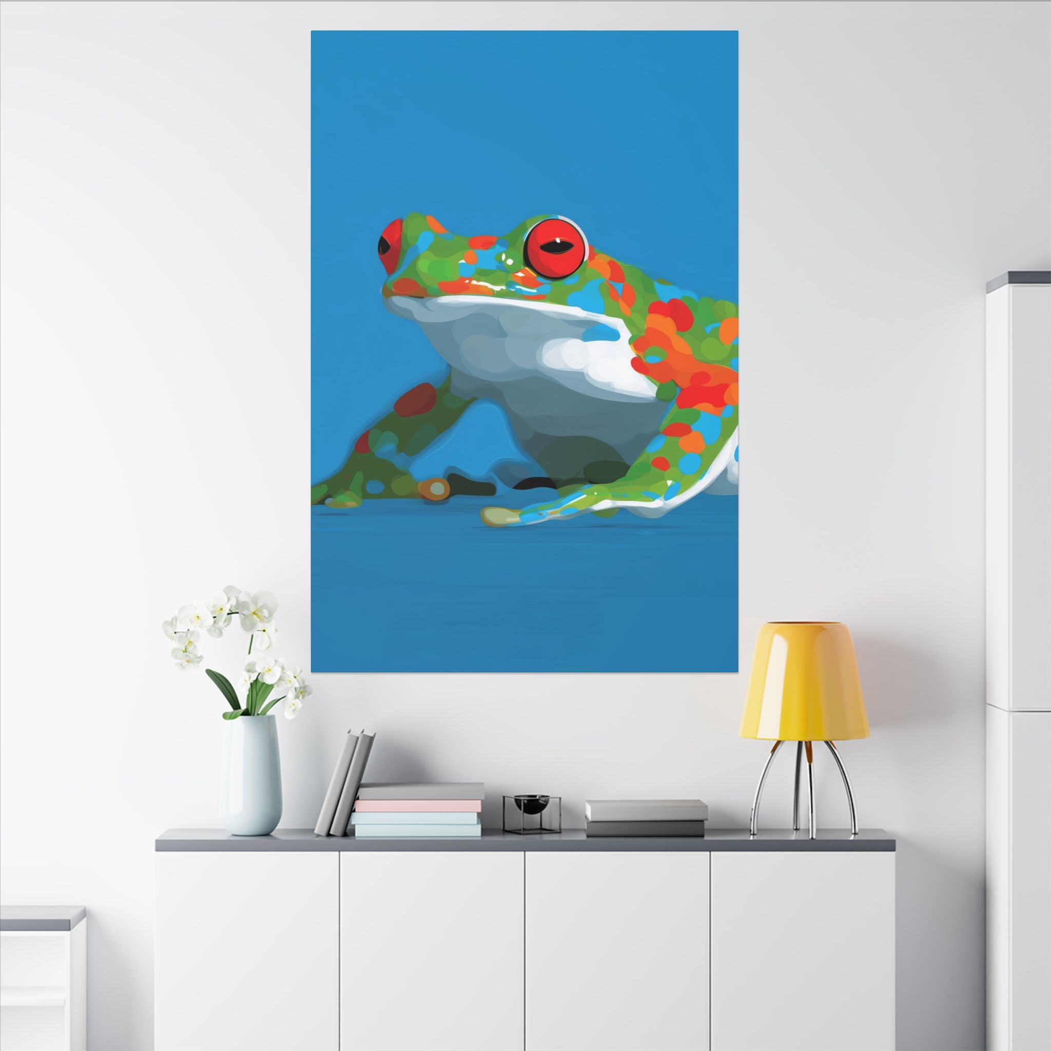 Chromatic Amphibian: Geometric Frog Portrait, Digital Illustration in Bold Color Blocks   |    Custom Orders Available