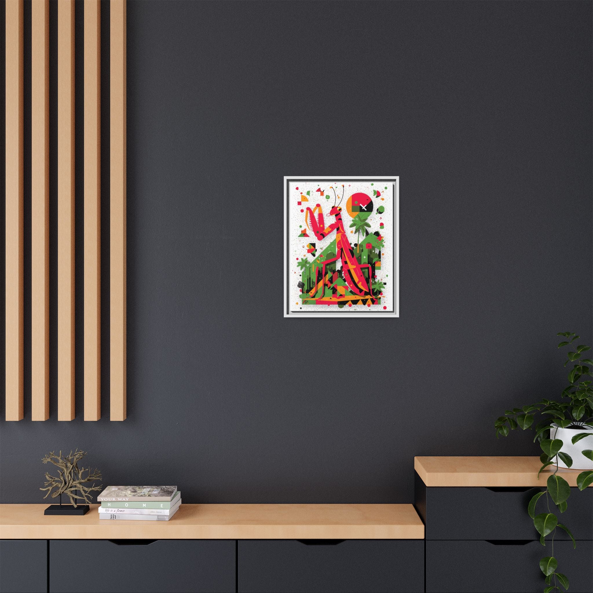 Praying Mantis Framed Print Geometric : Abstract Modernist Insect Art, Graphic Design Composition   |   Custom Orders Available