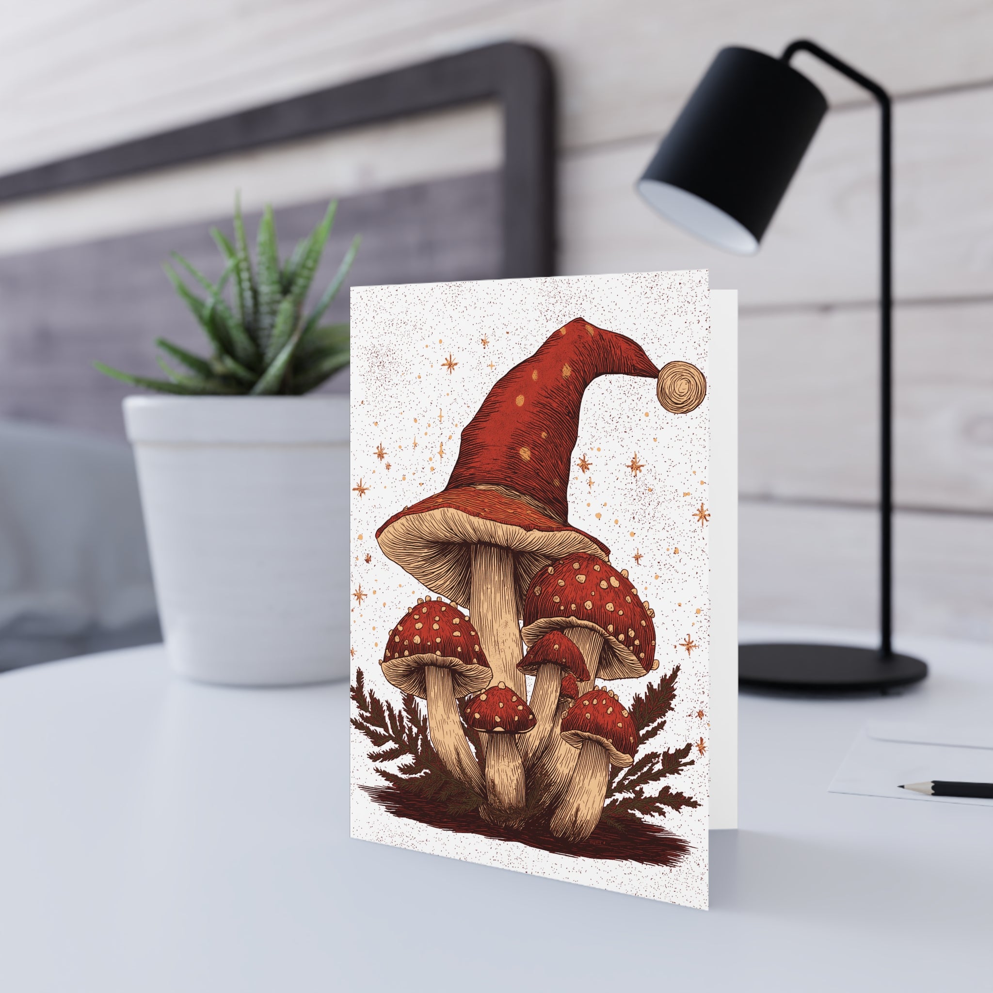 Woodland Wizard's Reverie: Enchanted Mushroom Cluster, Vintage Fantasy Illustration, Magical Fern Landscape | Custom Orders Accepted