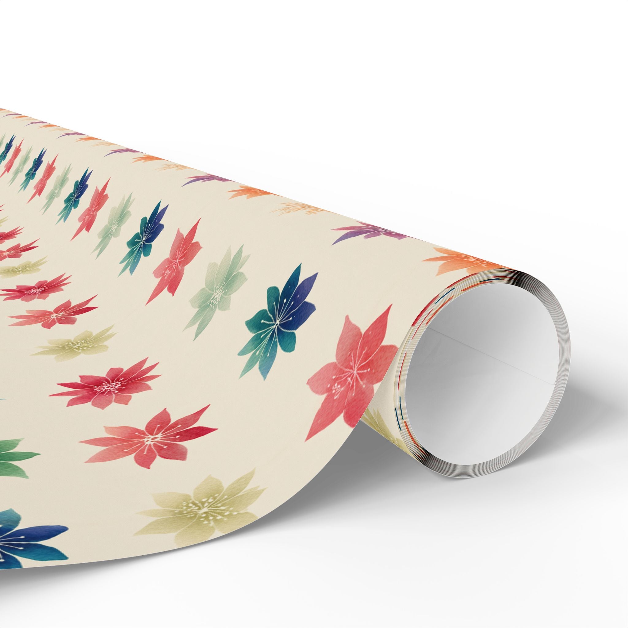 Wrapping Paper Roll — Colorful Watercolor Poinsettia Gift Wrap