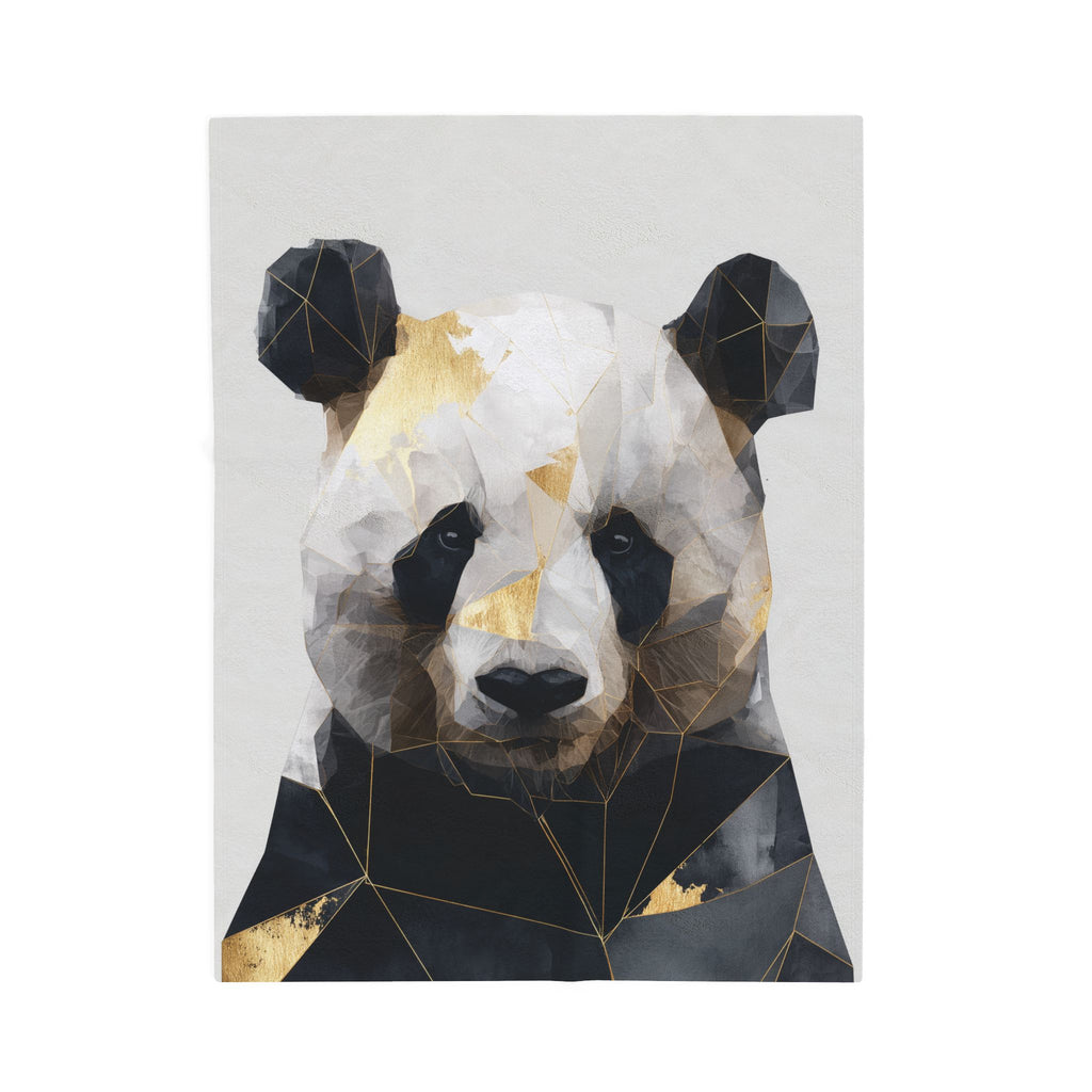 Velveteen Plush Blanket Geometric Panda Blanket: Modern Animal Art, Metallic Gold Design   |  Personalized & Custom Orders Available