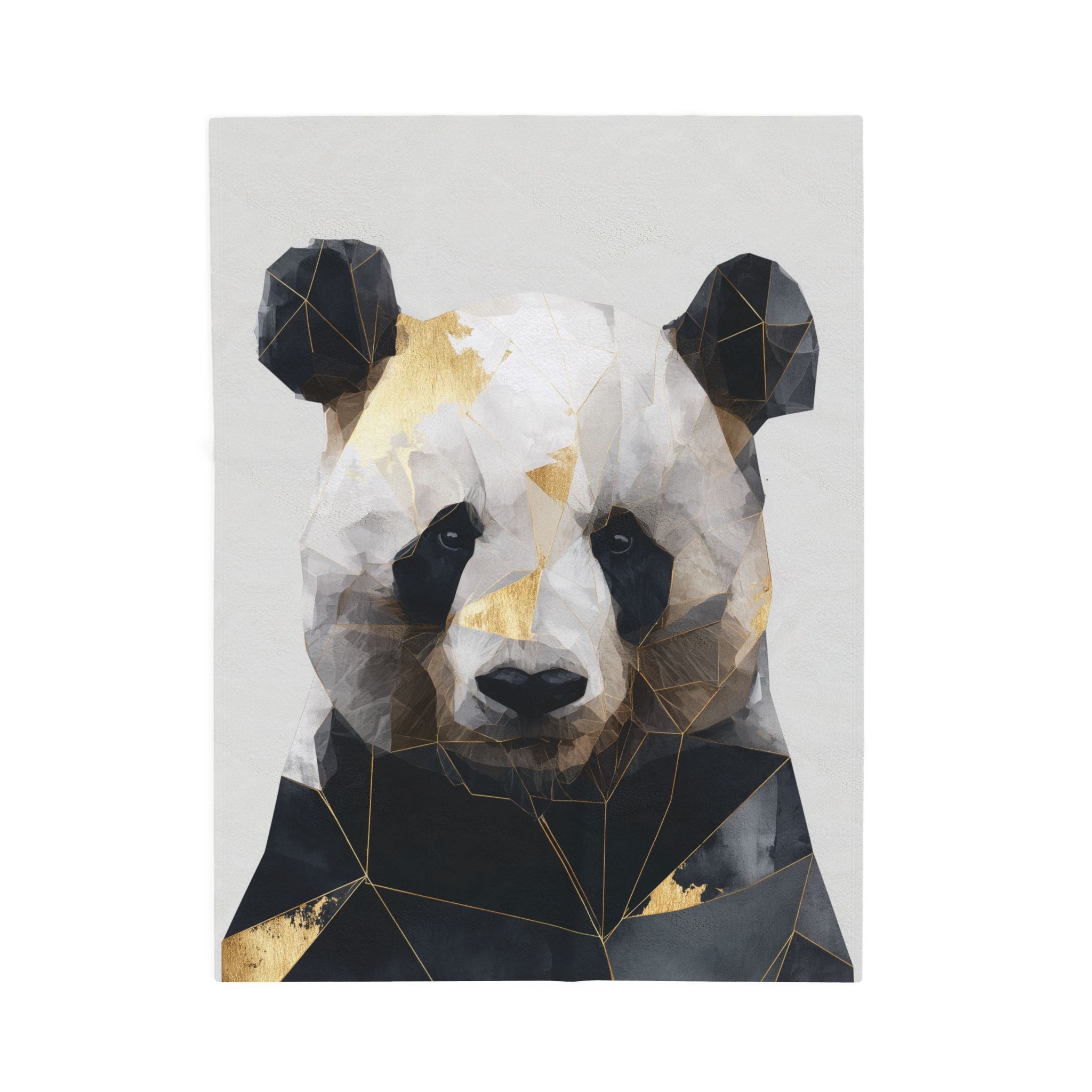 Velveteen Plush Blanket Geometric Panda Blanket: Modern Animal Art, Metallic Gold Design   |  Personalized & Custom Orders Available