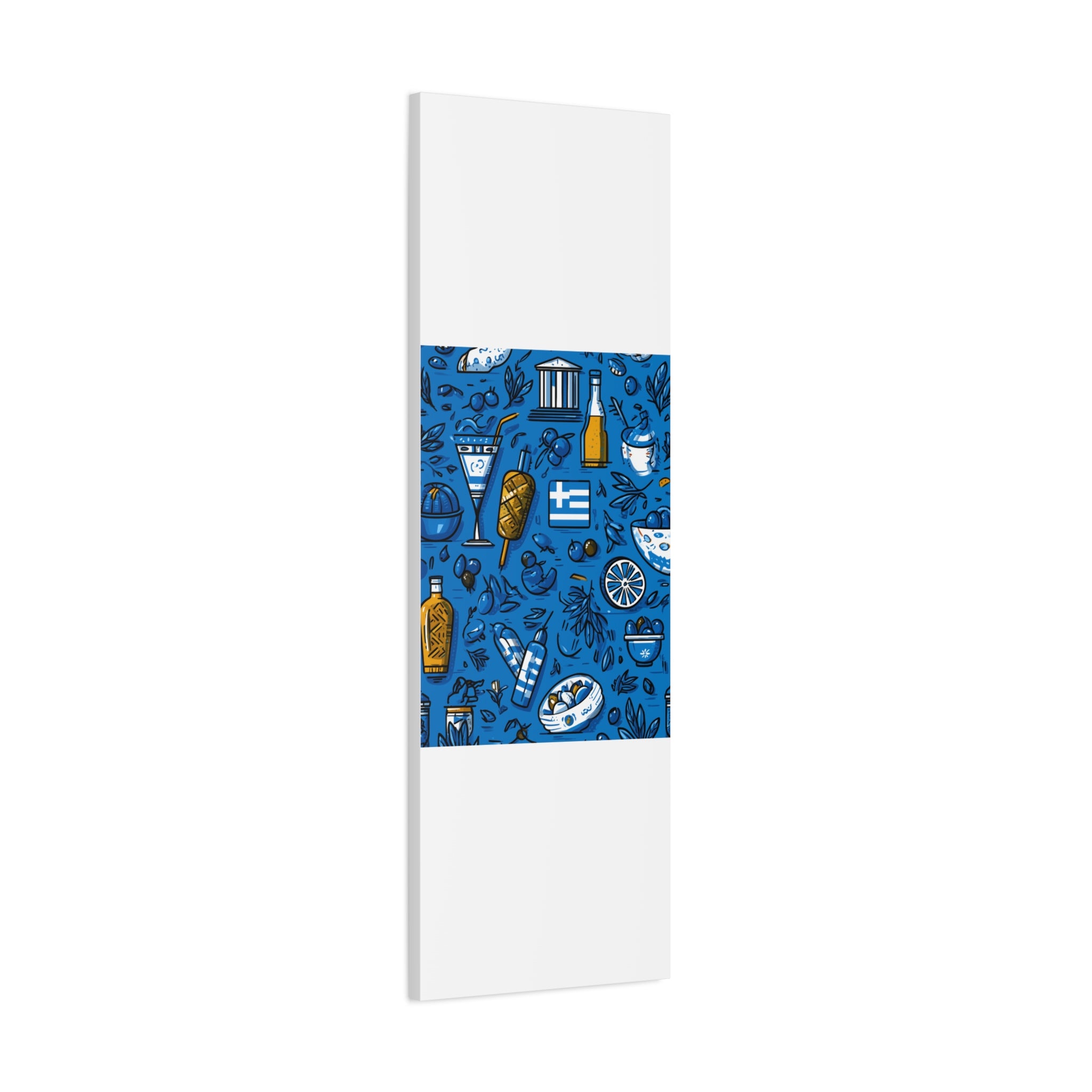 Vibrant Canvas Wall Art, Blue Mediterranean Theme, Kitchen Decor, Greek Party Decor, Olive and Drink Motif