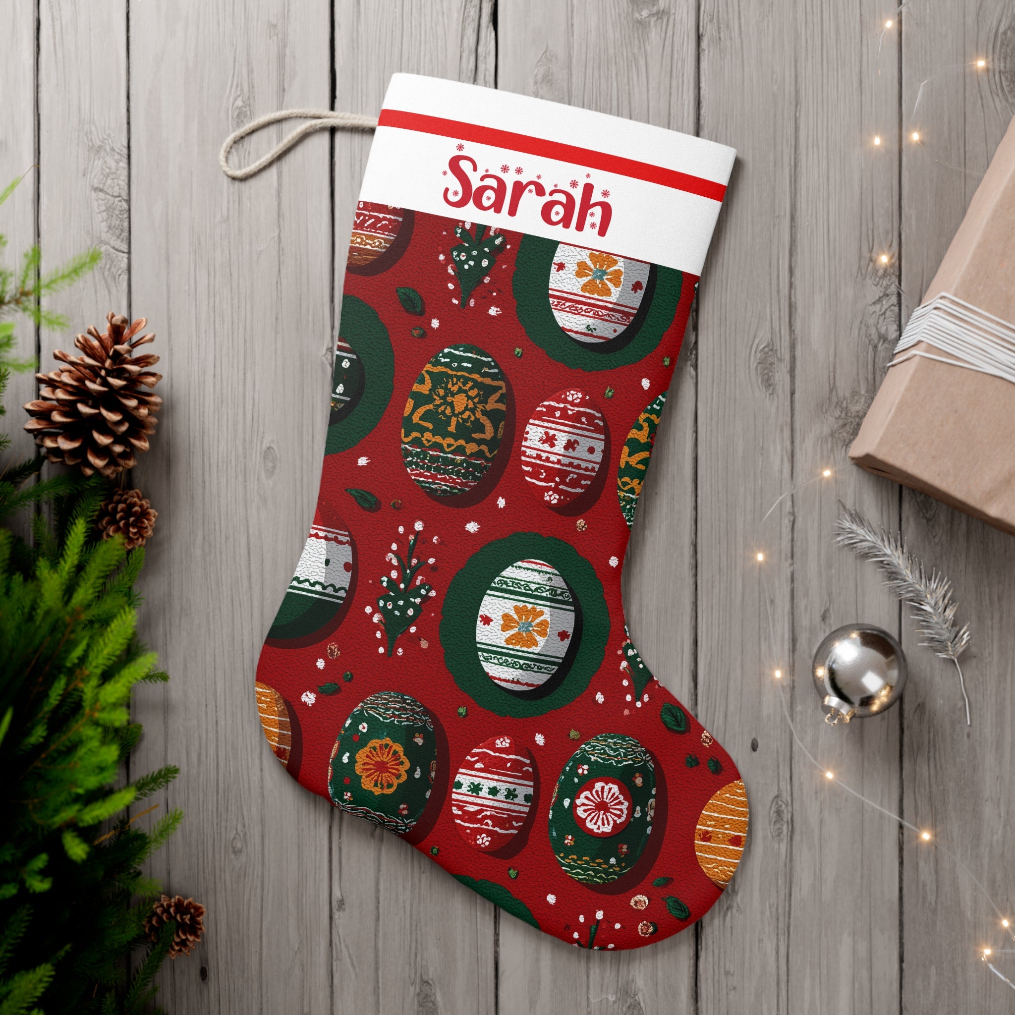 Personalized Festive Holiday Stocking, Christmas Decor, Holiday Gift, Unique Ornament Design, Santa Stocking, Personalized Christmas