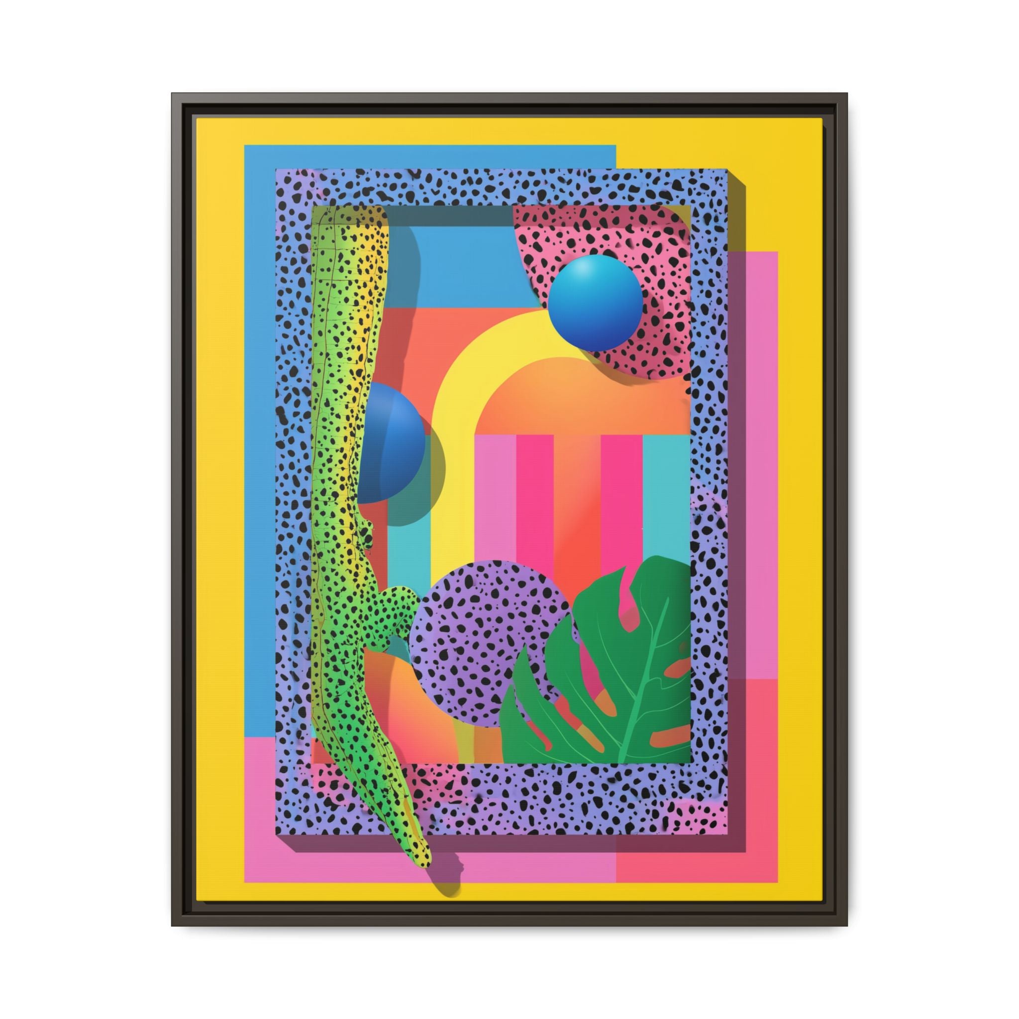 Geometric Rhythms: Abstract Layers of Color, Dimensional Shapes and Tropical Elements, Vibrant Modern Art Composition   |   Custom Orders