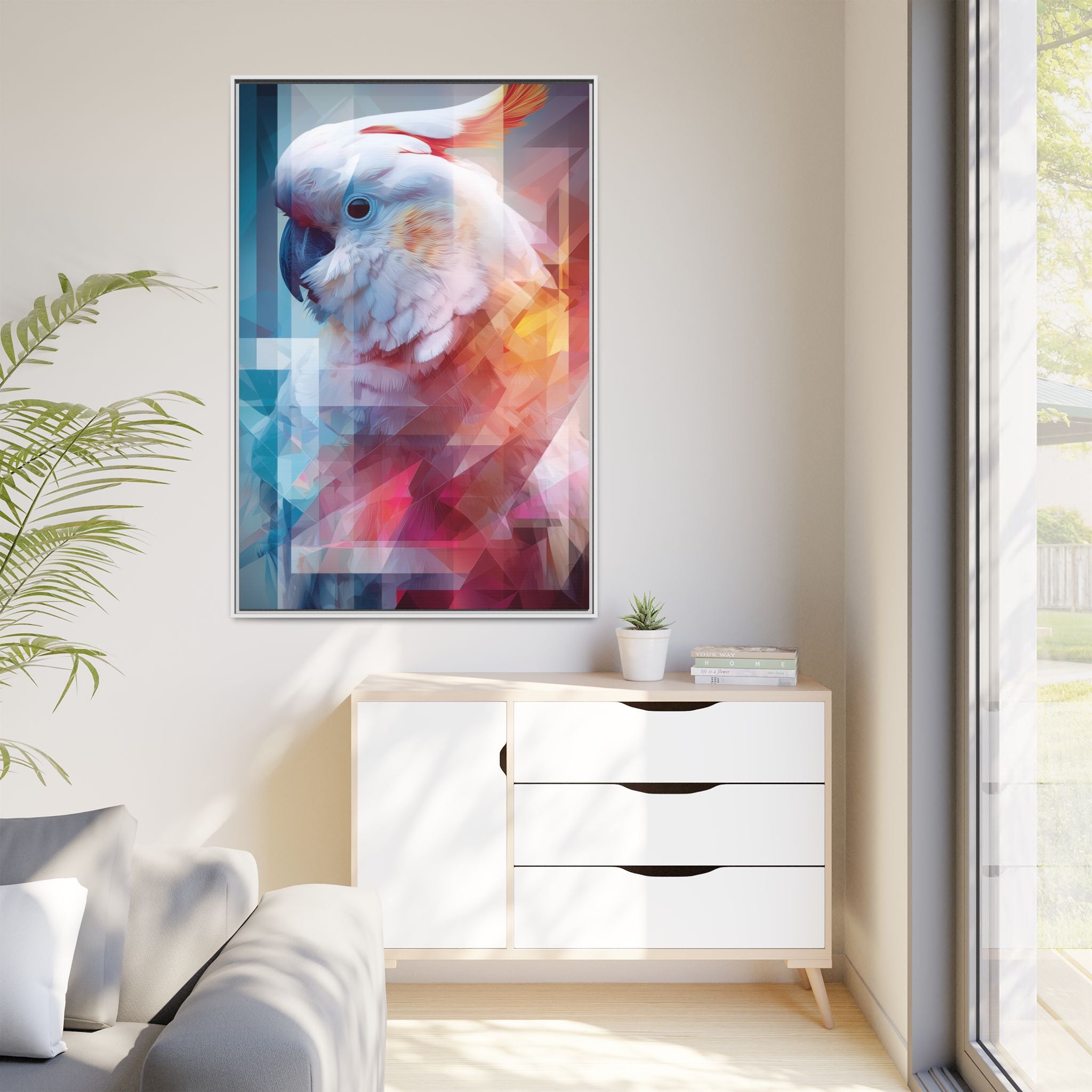 Fractured Cockatoo: Geometric Wildlife Portrait, Low-Poly Digital Art   |    Custom Orders Available