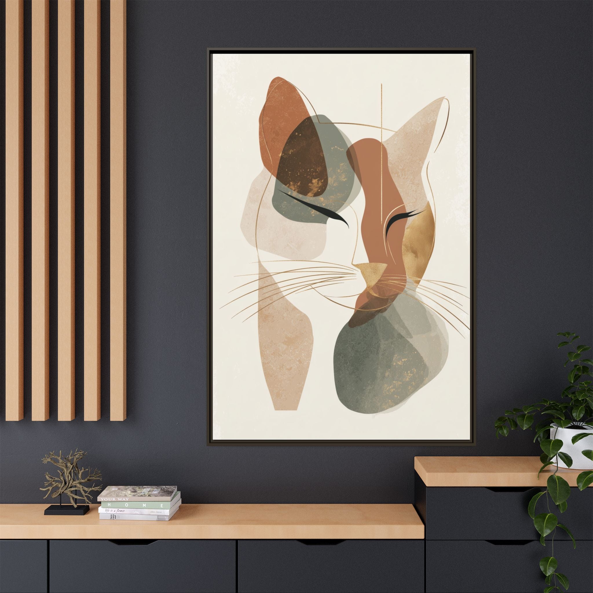 Feline Geometry: Abstract Cat Portrait, Minimalist Earth Tones   |  Personalized & Custom Orders Available