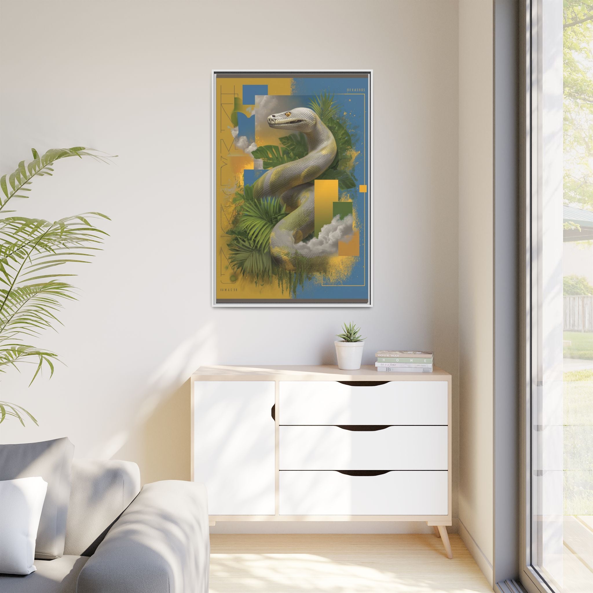 Serpent's Geometry: Tropical Jungle Fusion, Digital Surrealist Composition   |  Personalized & Custom Orders Available