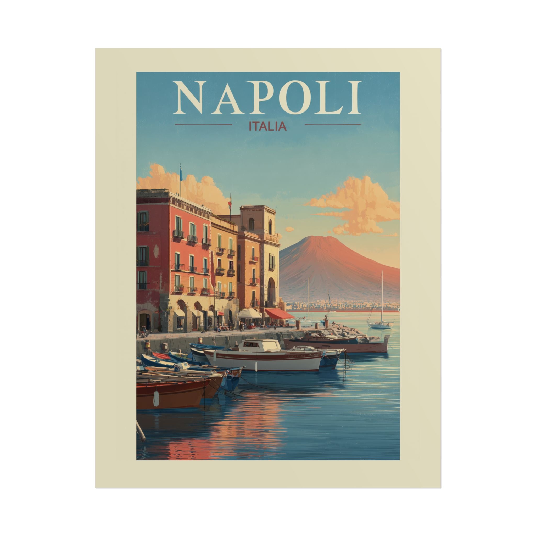Naples Golden Hour: Vintage Italian Coastal Poster, Mediterranean Waterfront Landscape   |    Custom Orders Available
