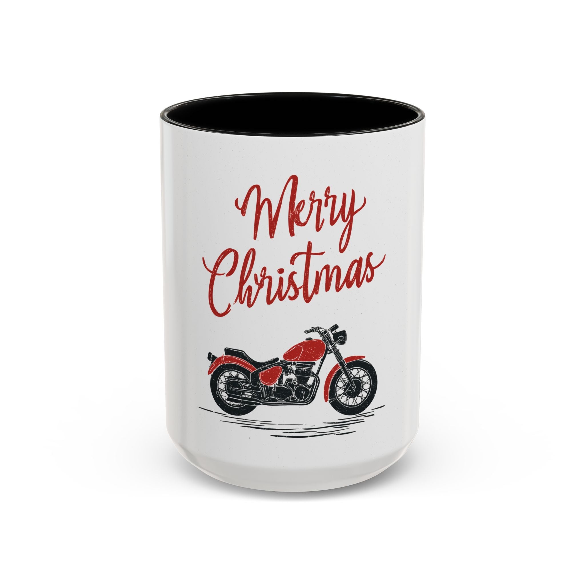 Christmas Motorcycle Coffee Mug for Bikers, Holiday Gift for Dad, Fun Presents for Motorcycle Enthusiasts, Festive Coffee Cup, Red & Black