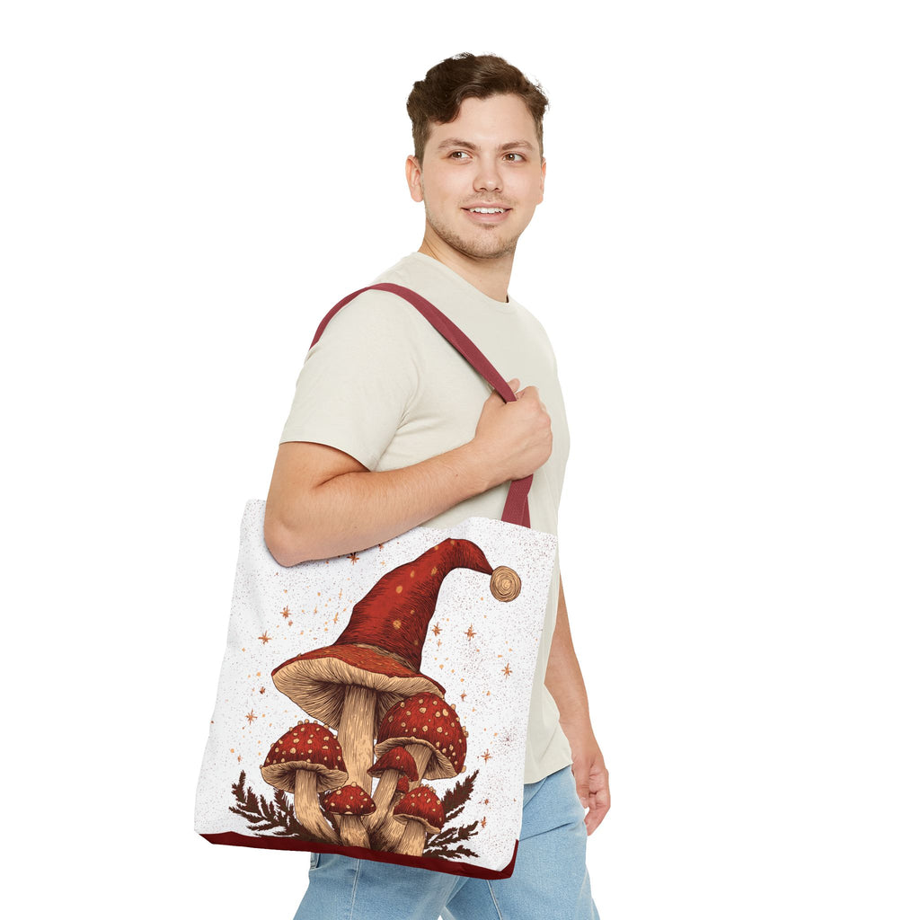 Whimsical Mushroom Christmas Tote Bag, Holiday Gift Bag, Eco-Friendly Shopping Tote, Fun Seasonal Accessory, Mushroom Art