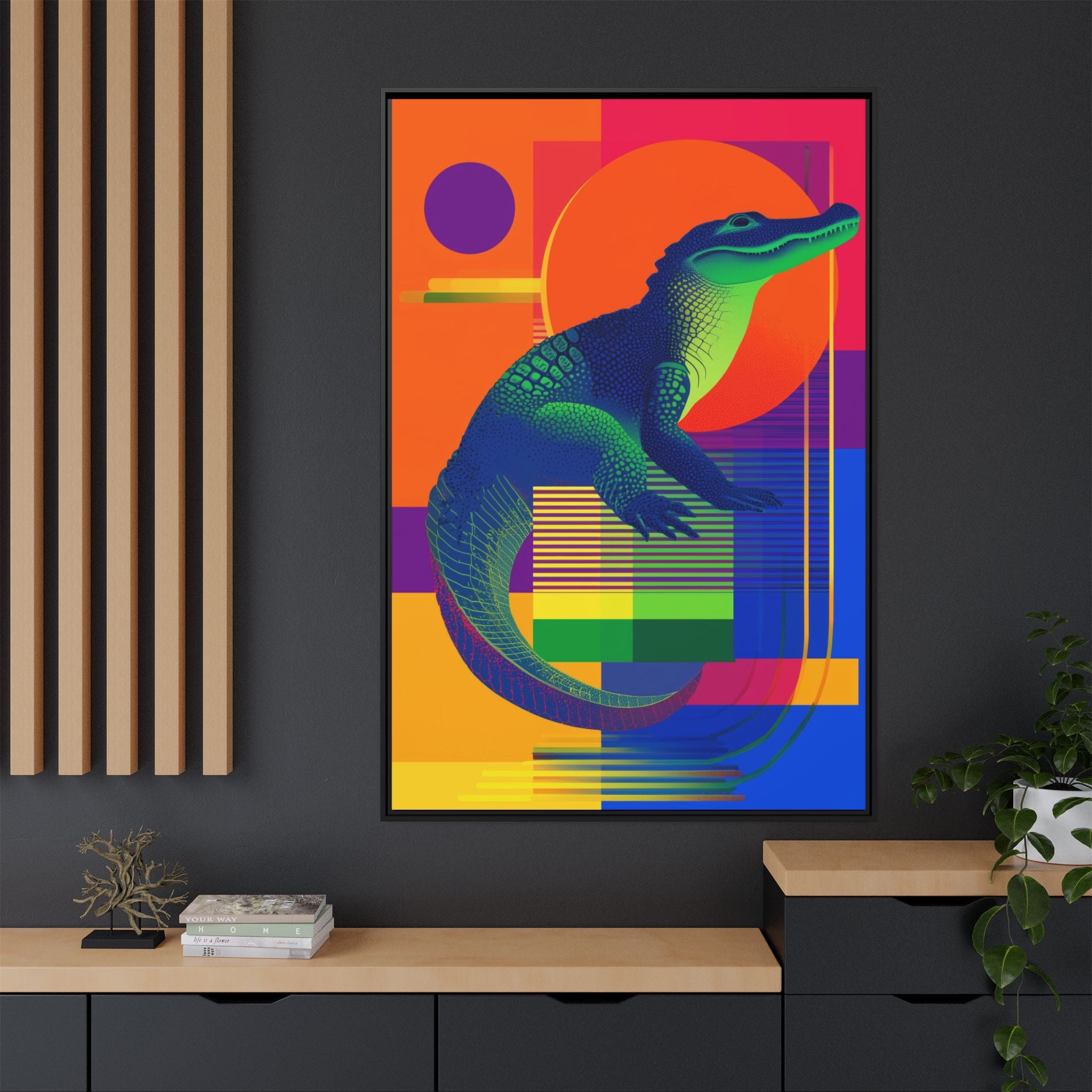 Geometric Alligator Framed Print: Pop Art Reptile, Vibrant Gradient Composition   |  Personalized & Custom Orders Available