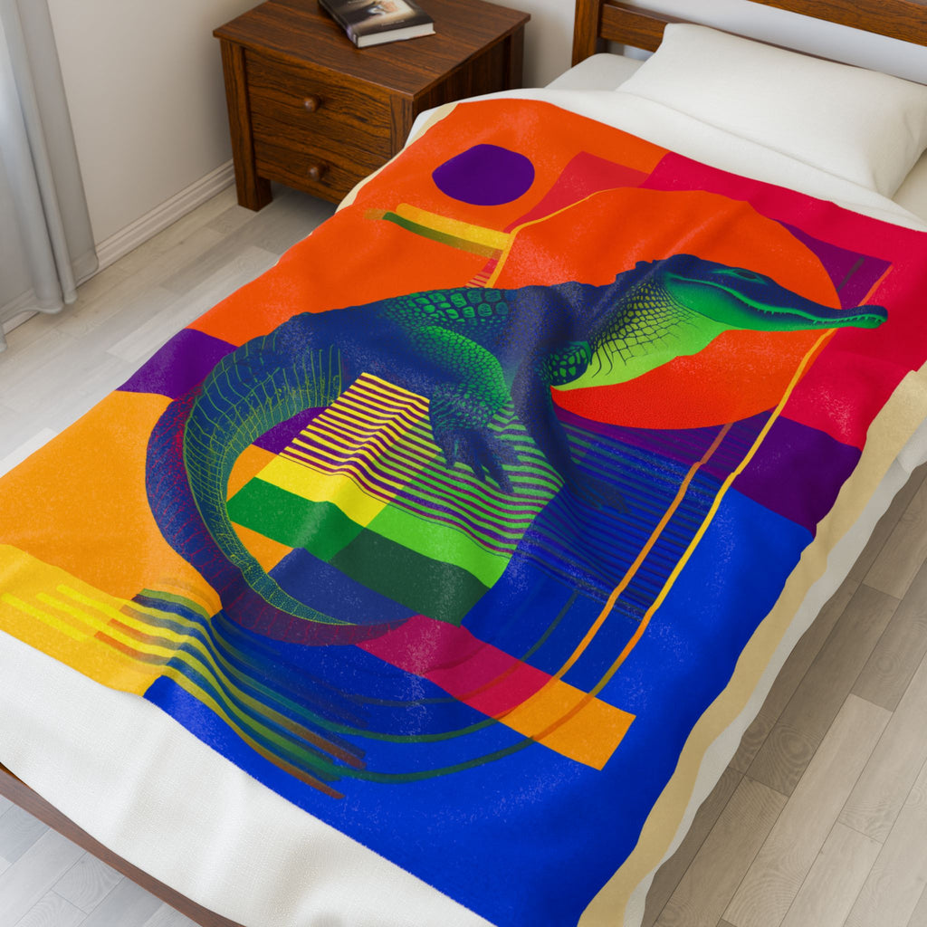 Chromatic Gator Blanket: Geometric Wildlife Art, Vibrant Graphic Design, Modern Illustration   |  Personalized & Custom Orders Available