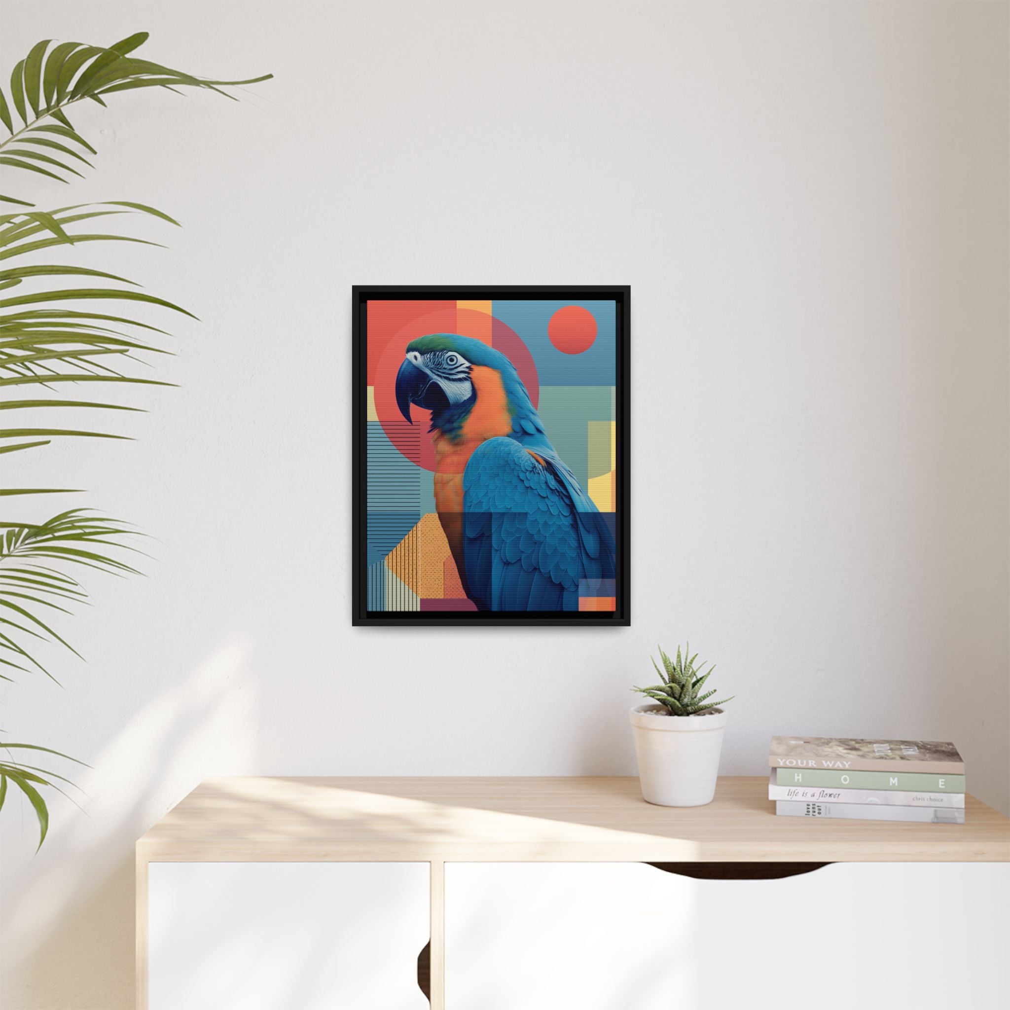 Macaw Geometric Framed Print : Mid-Century Modern Bird Art, Tropical Parrot Print   |  Personalized & Custom Orders Available