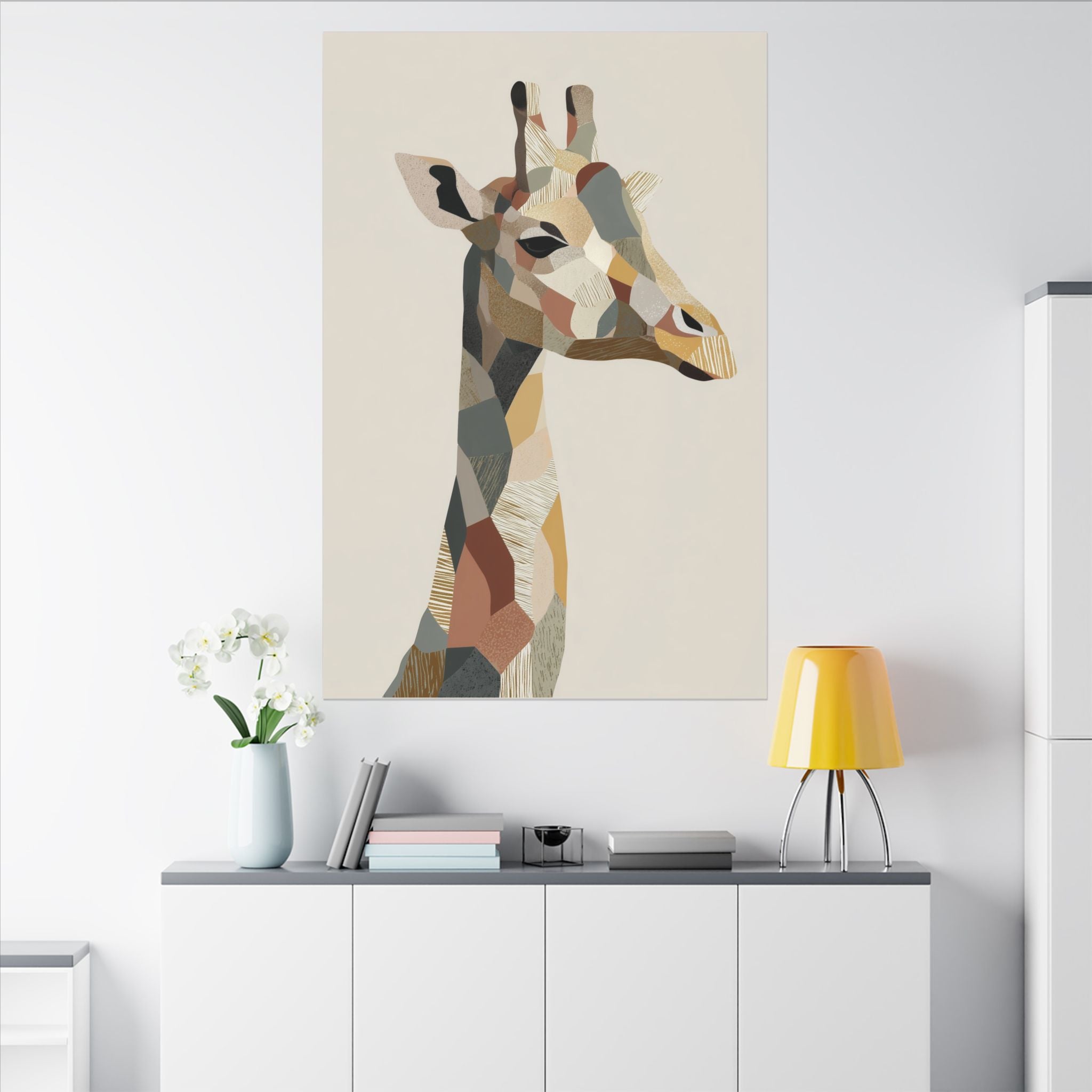 Geometric Giraffe: Modern Wildlife Art, Abstract Mosaic Portrait, Minimalist Earthtone Design   |  Personalized & Custom Orders Available