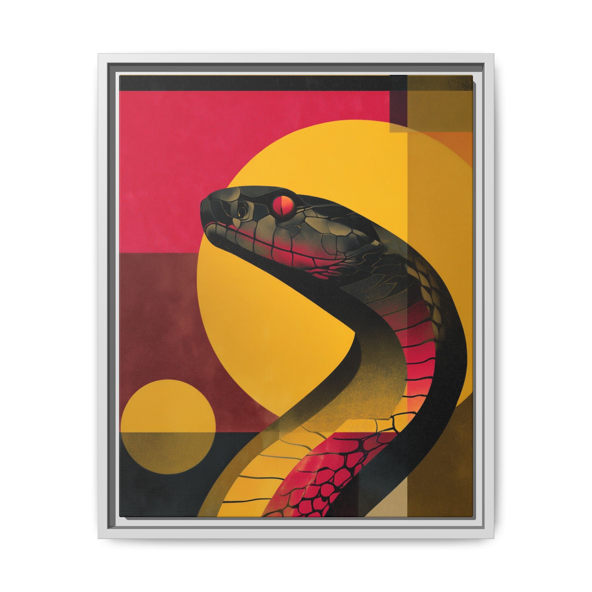 Framed Print, Geometric Snake Wall Art Print, Matte Canvas Picture, Home Decor Gift, Multi-color Serpent Poster, Modern Abstract Artwork