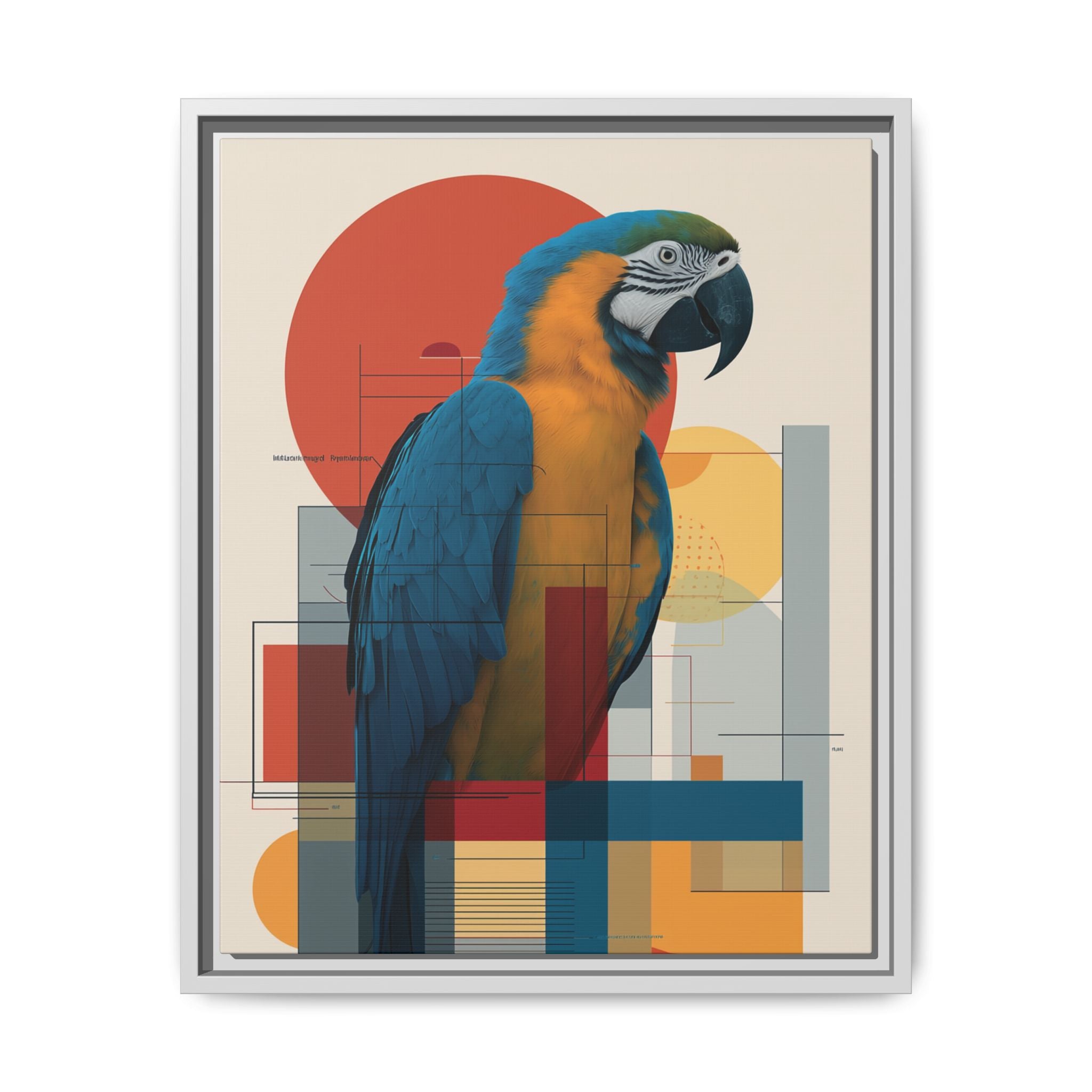 Macaw in Geometric Harmony: Modern Avian Portrait, Architectural Abstract Composition   |    Custom Orders Available